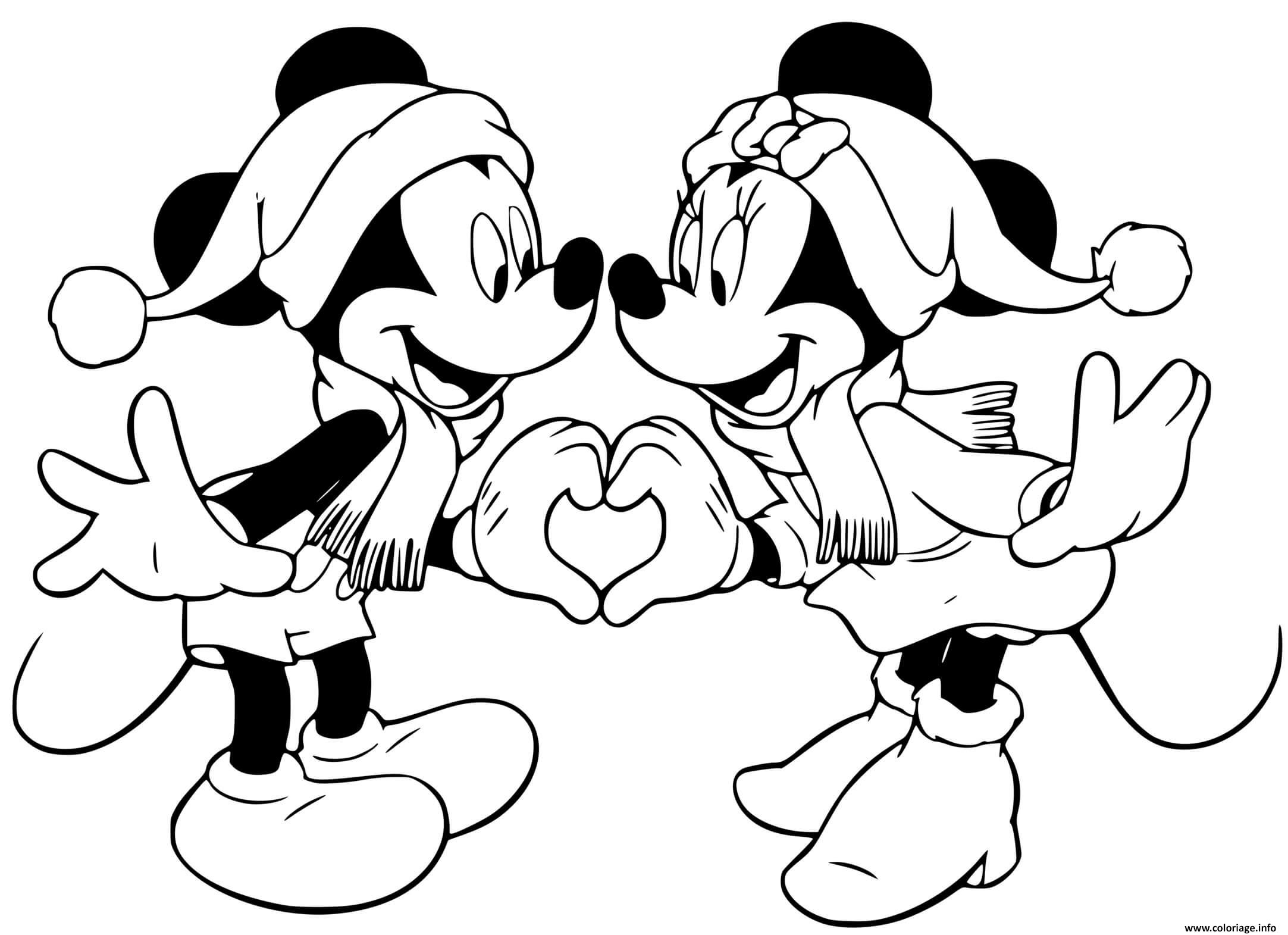 Coloriage Mickey Minnie Forming A Heart Dessin Noel Disney A Imprimer