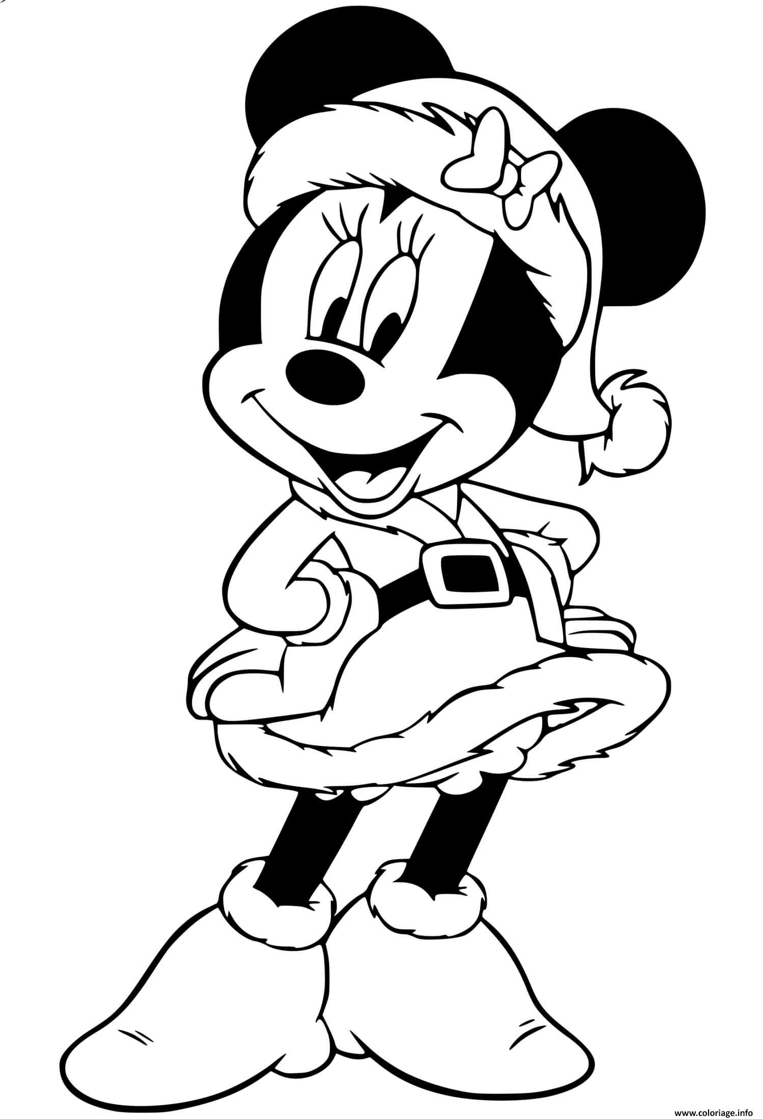 Dessin Minnie wearing santa hat Coloriage Gratuit à Imprimer