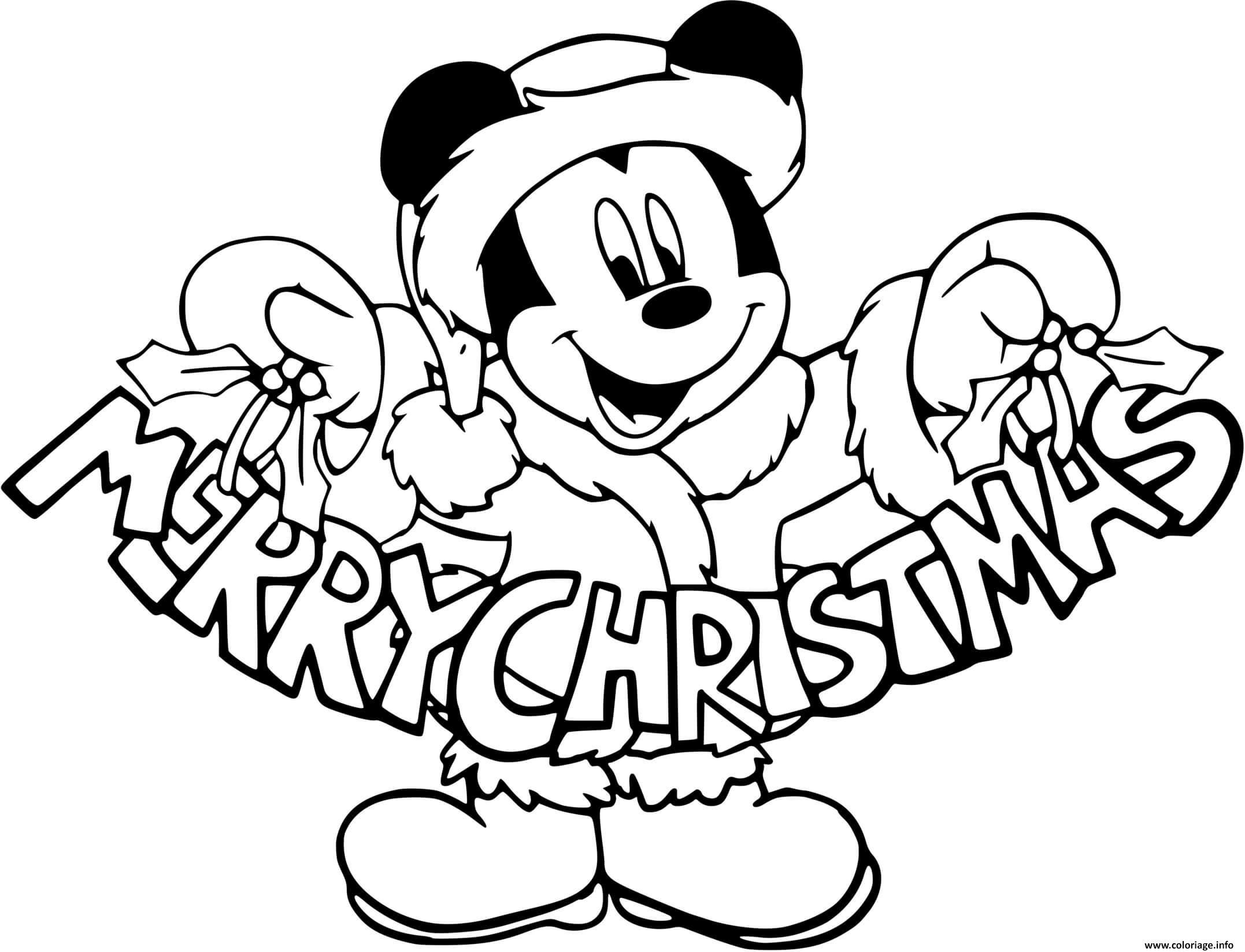 Dessin Mickey Mouses sign Merry Christmas Coloriage Gratuit à Imprimer