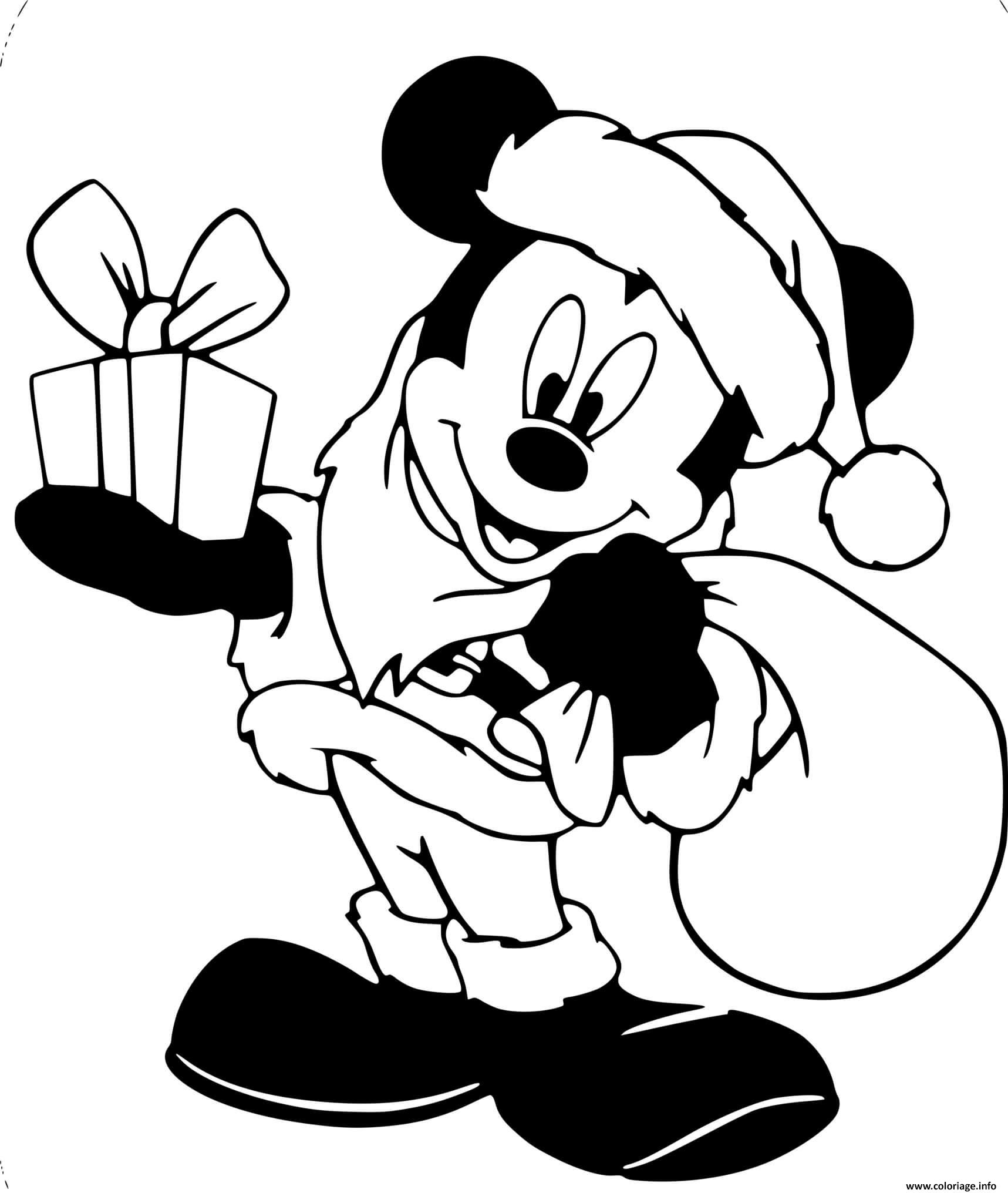 Coloriage Mickey déguisé en père noel