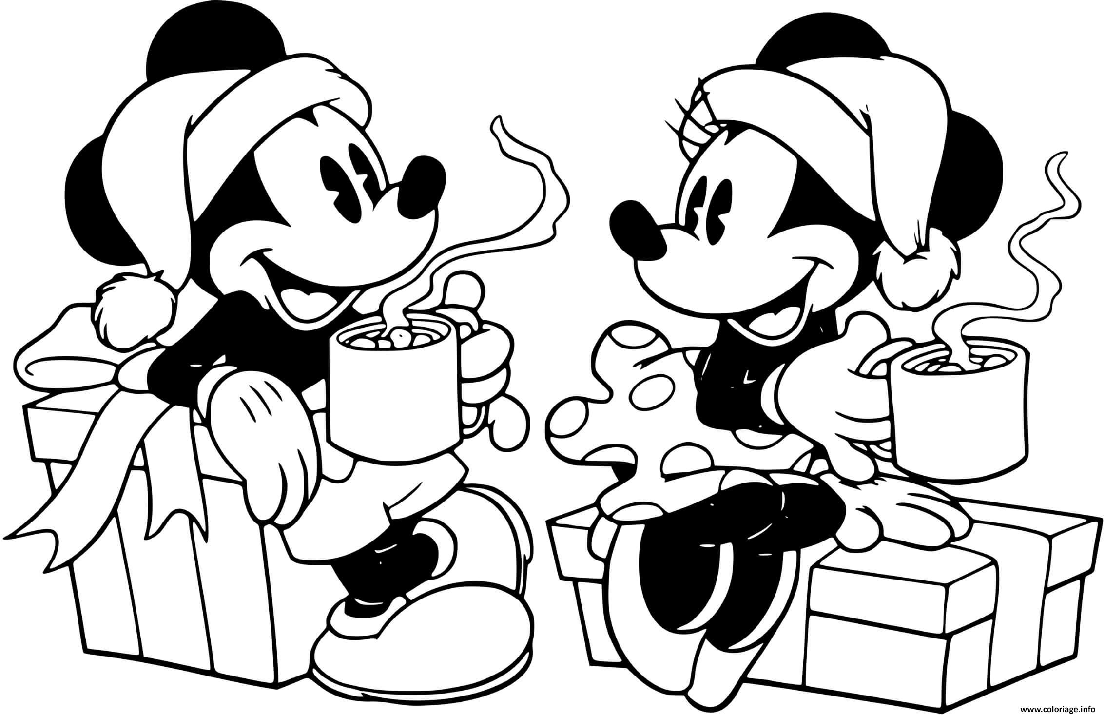 Dessin Mickey Minnie drinking hot cocoa Coloriage Gratuit à Imprimer