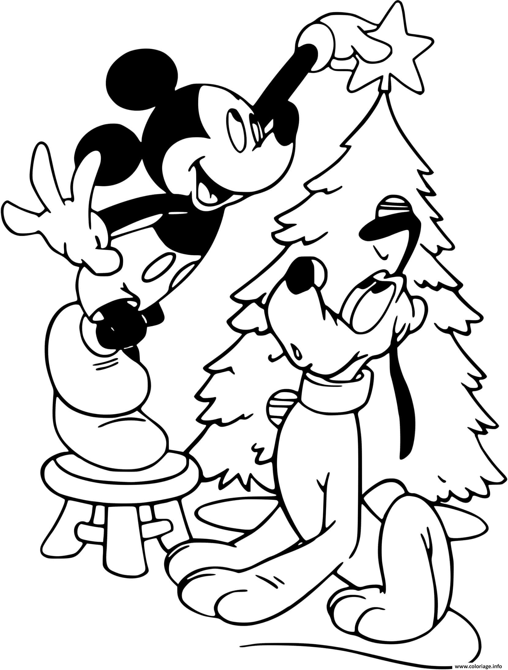 Dessin Mickey Pluto Christmas tree Coloriage Gratuit à Imprimer
