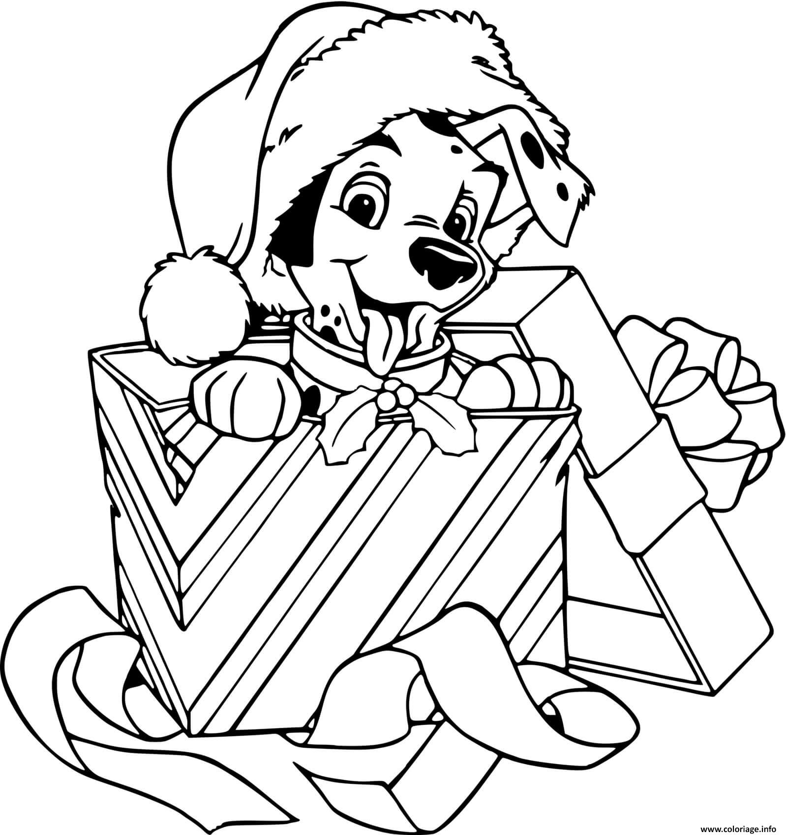 Dessin Puppy wearing Santa hat in gift box Coloriage Gratuit à Imprimer