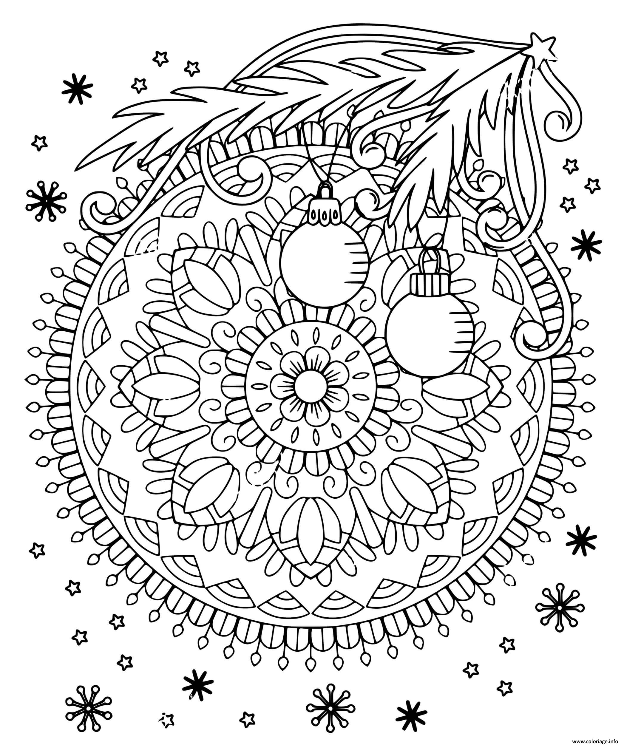 Coloriage Flocon Et Decorations De Noel Mandala Dessin à Imprimer