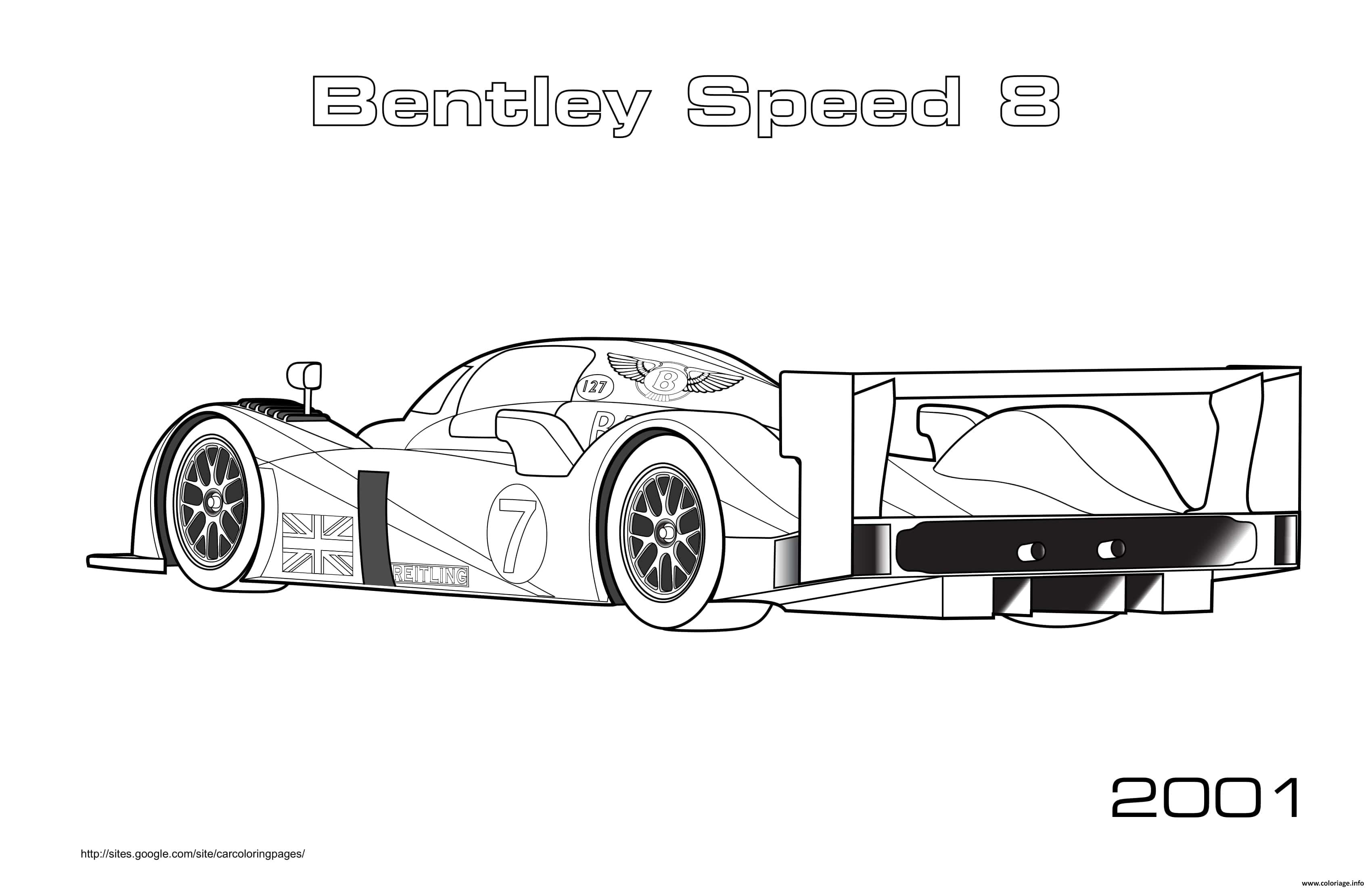Coloriage F1 Bentley Speed 8 2001 Dessin Voiture De Course à imprimer