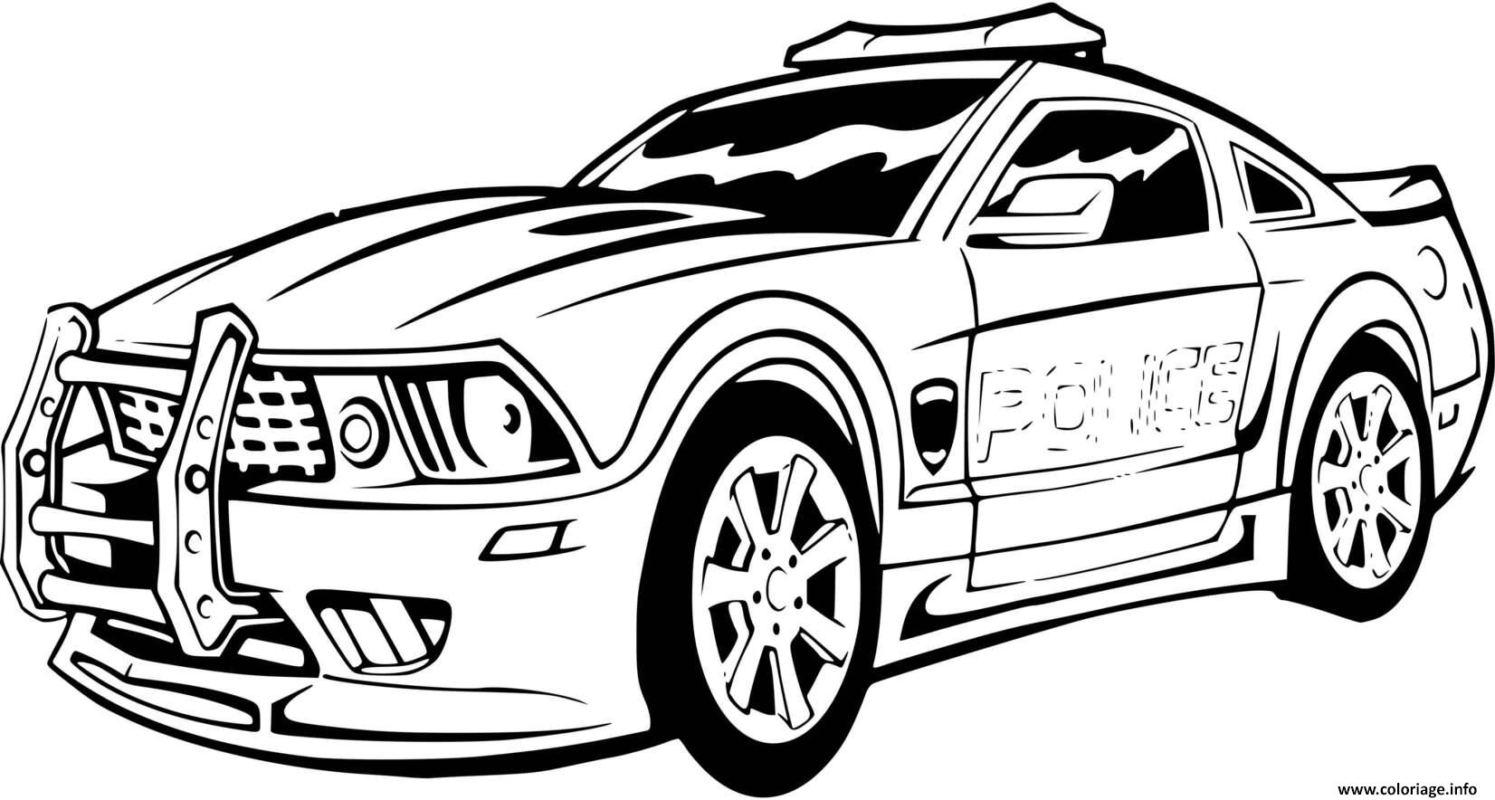 Dessin voiture de police sport mustang ford Coloriage Gratuit à Imprimer