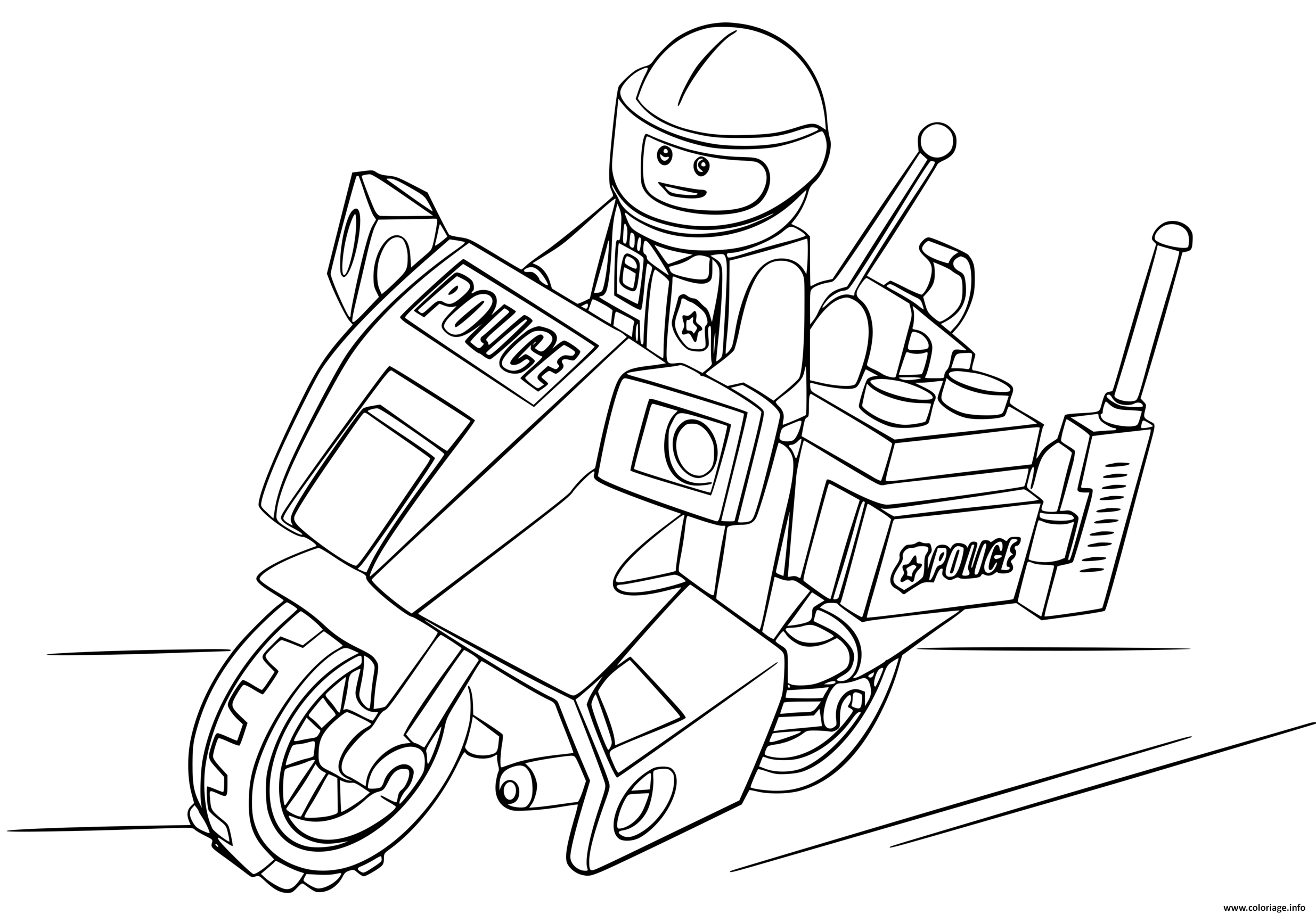 Dessin police lego en moto Coloriage Gratuit à Imprimer