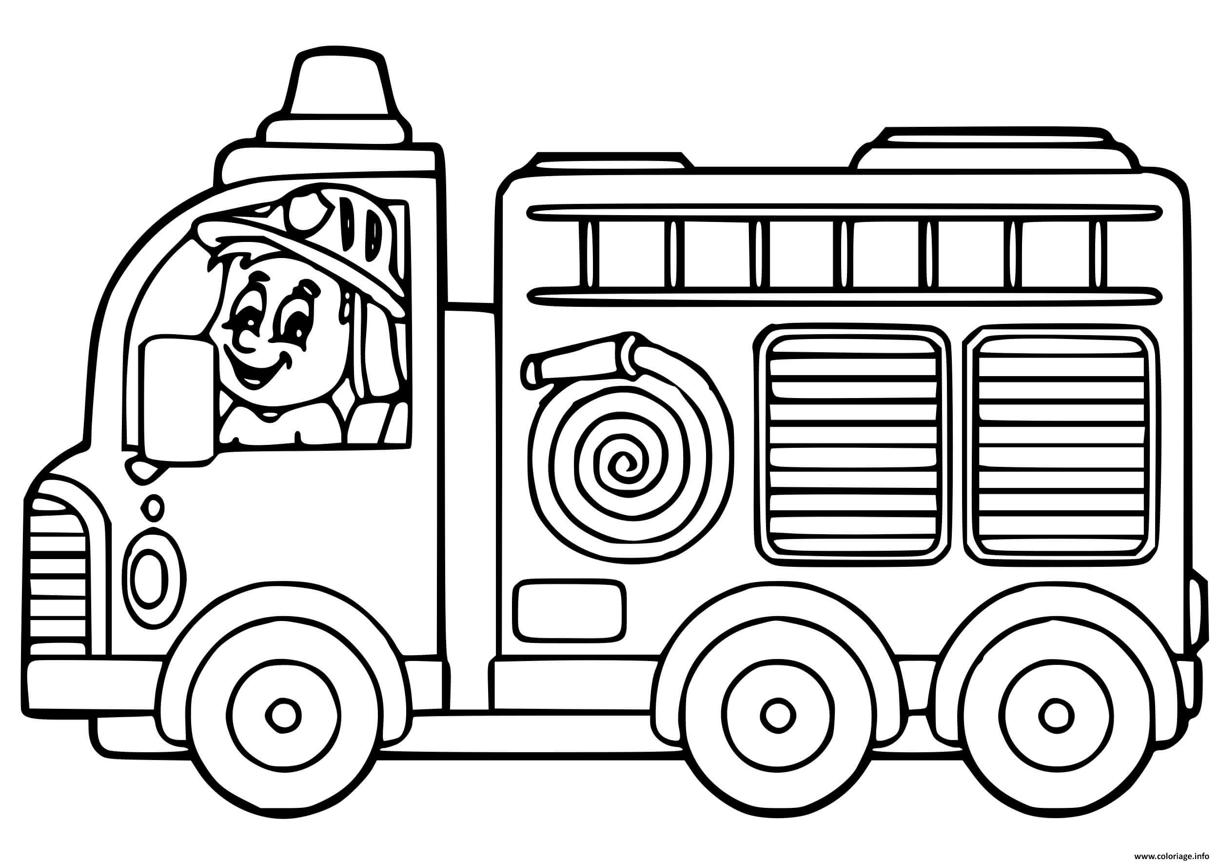 Coloriage Camion De Pompier Maternelle Facile Dessin Pompier A Imprimer