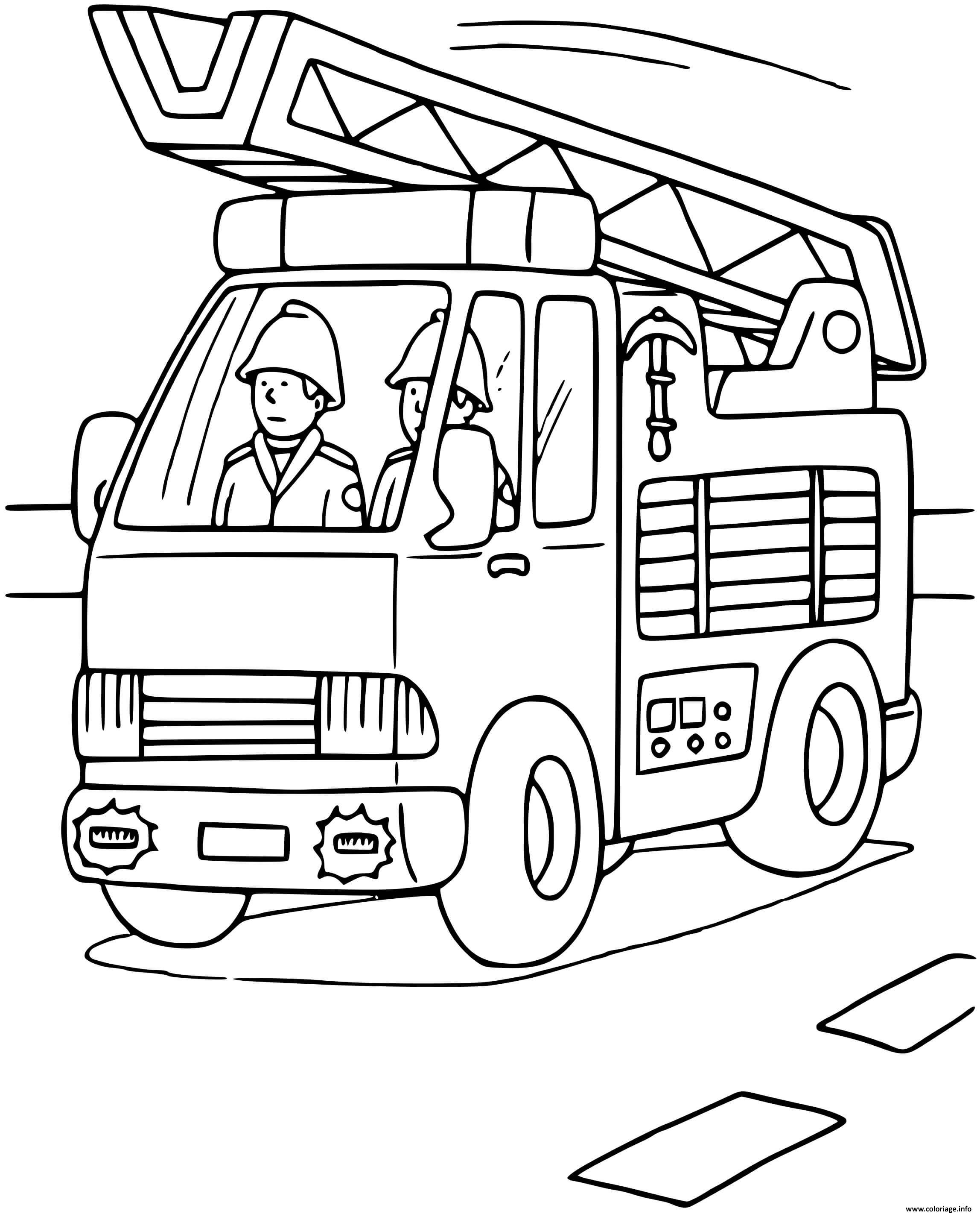 Coloriage Camion Des Pompiers Avec Echelle Dessin Pompier à imprimer