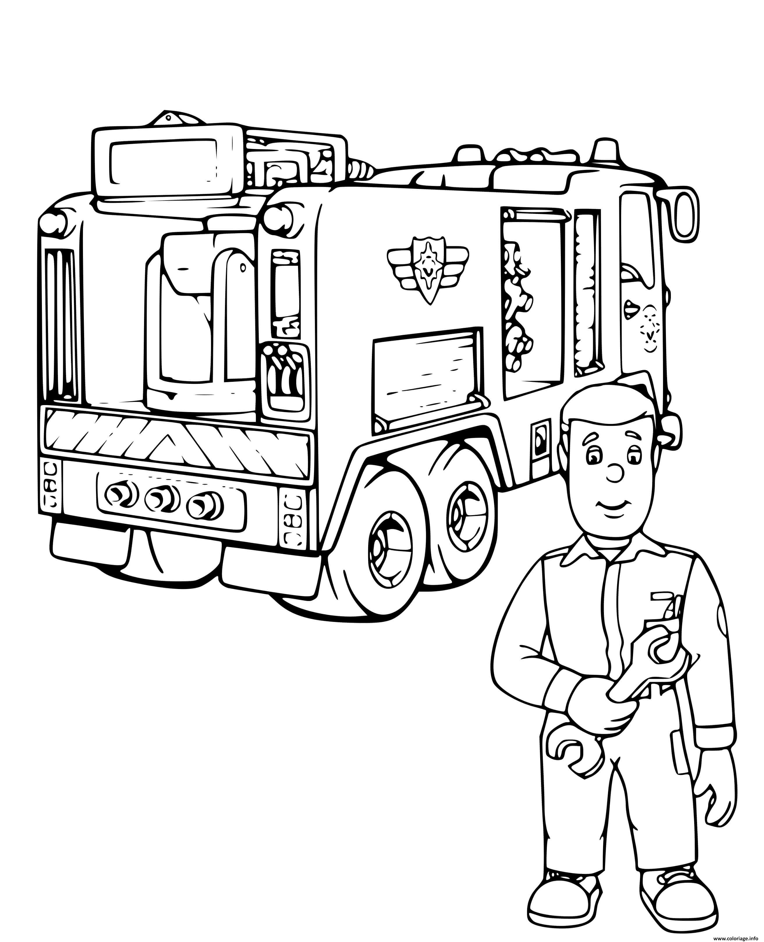Dessin mecanicien pour reparer le camion de pompier Coloriage Gratuit à Imprimer