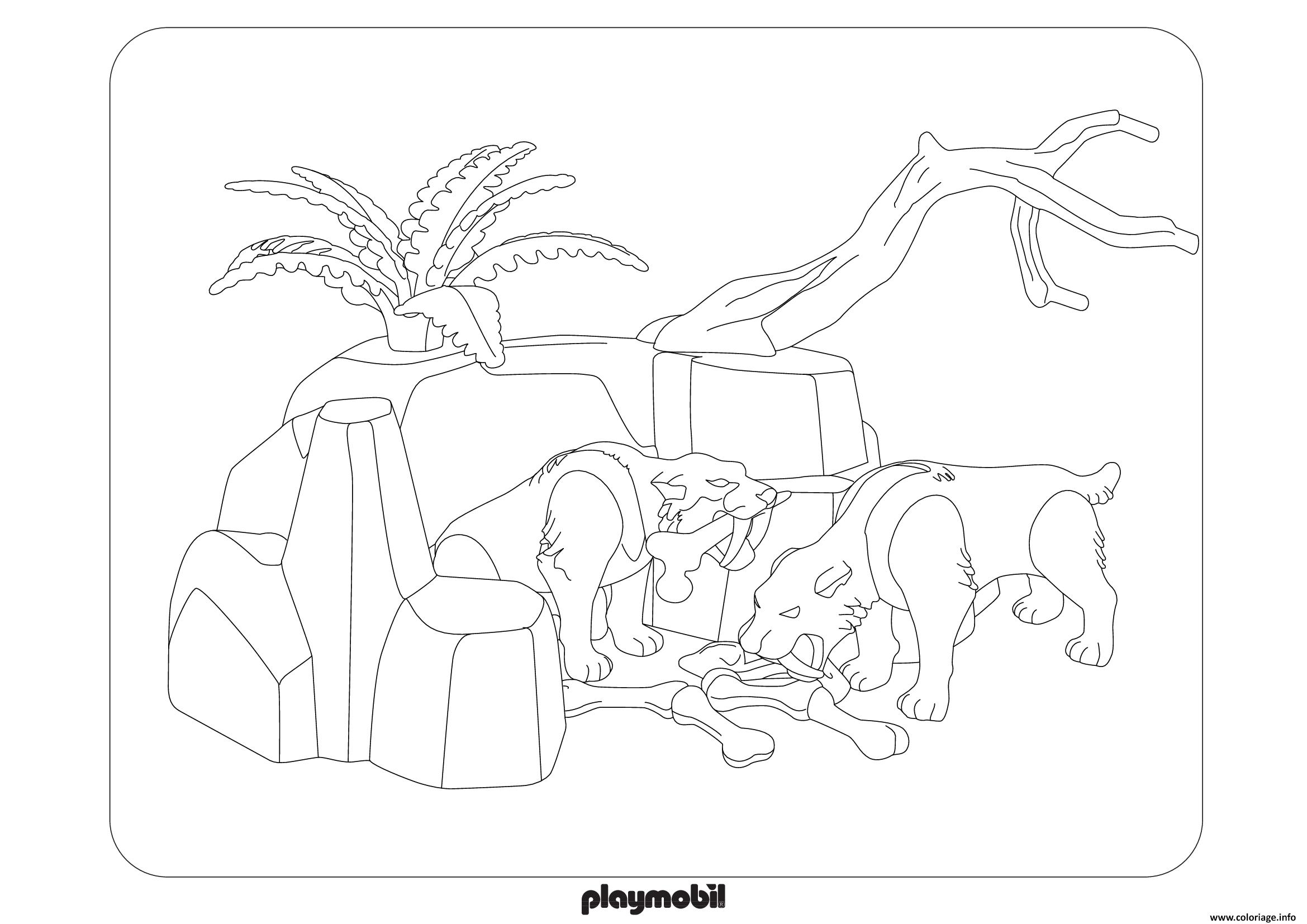 Coloriage playmobil la prehistoire avec animaux  JeColorie.com