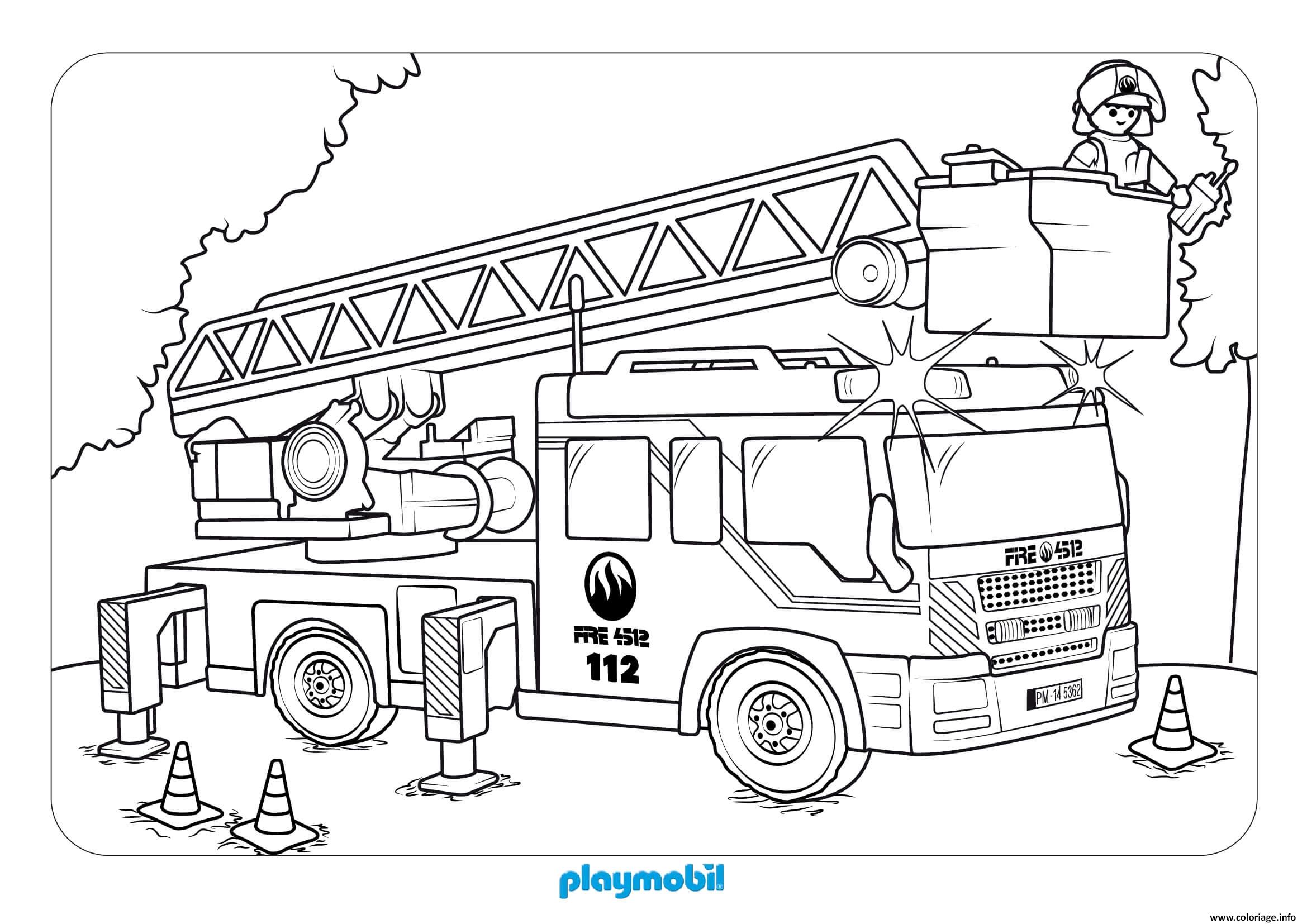 Dessin playmobil camion de pompier Coloriage Gratuit à Imprimer