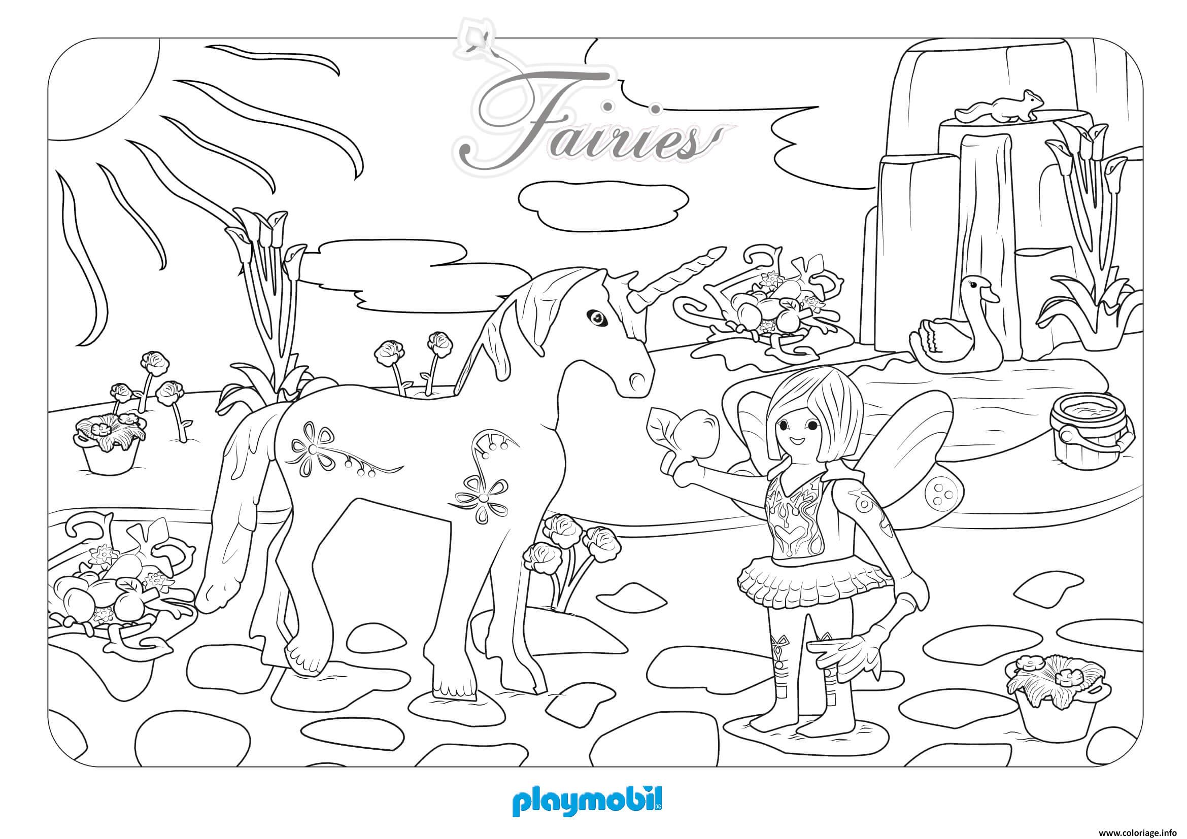 Dessin playmobil fee et licorne Coloriage Gratuit à Imprimer