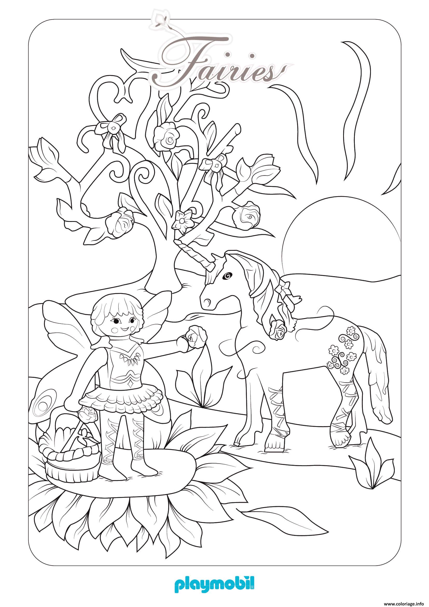 Coloriage Playmobil Fee Et Licorne 3 Jecolorie Com