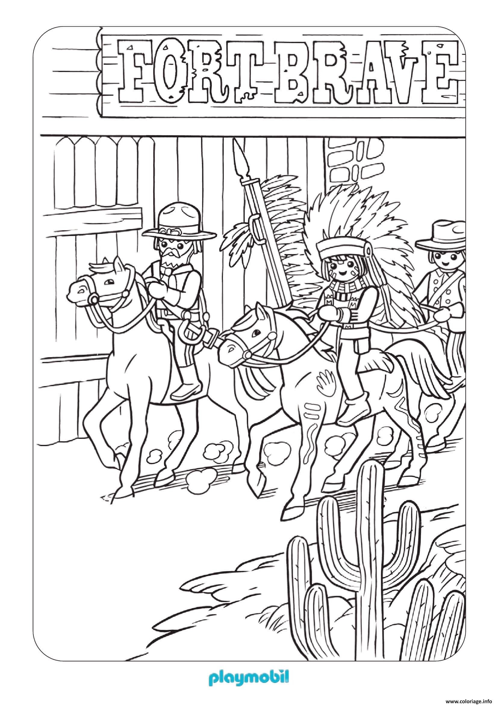 Coloriage playmobil western chevaux  JeColorie.com