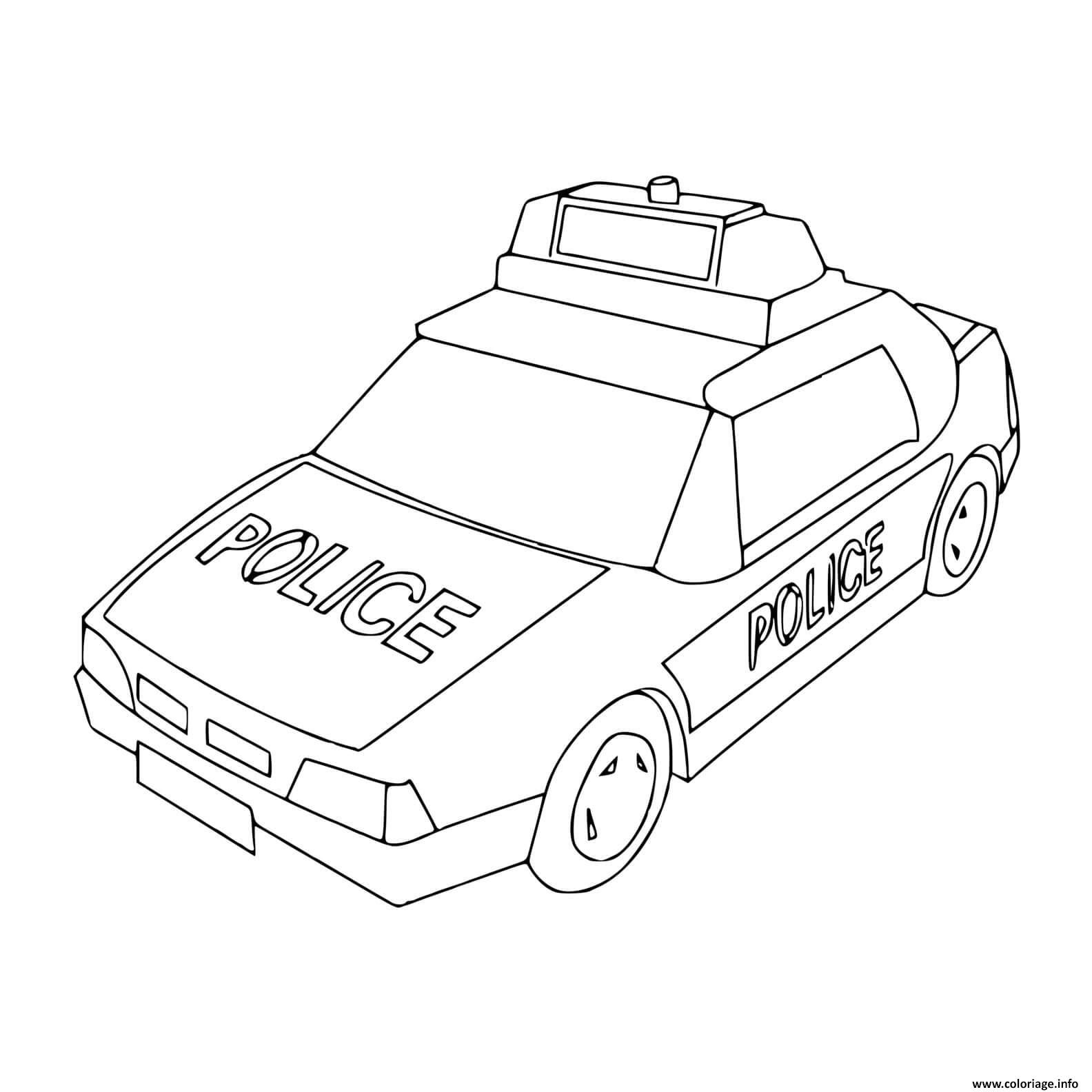 Dessin vehicule de police avec gyrophare Coloriage Gratuit à Imprimer