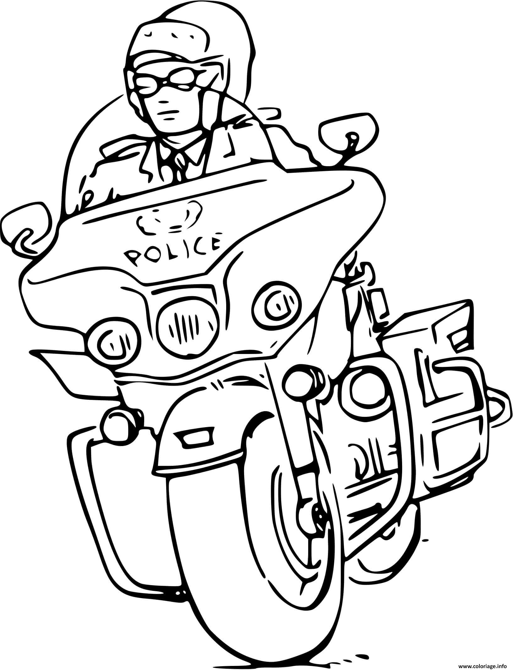 Dessin moto de police Coloriage Gratuit à Imprimer
