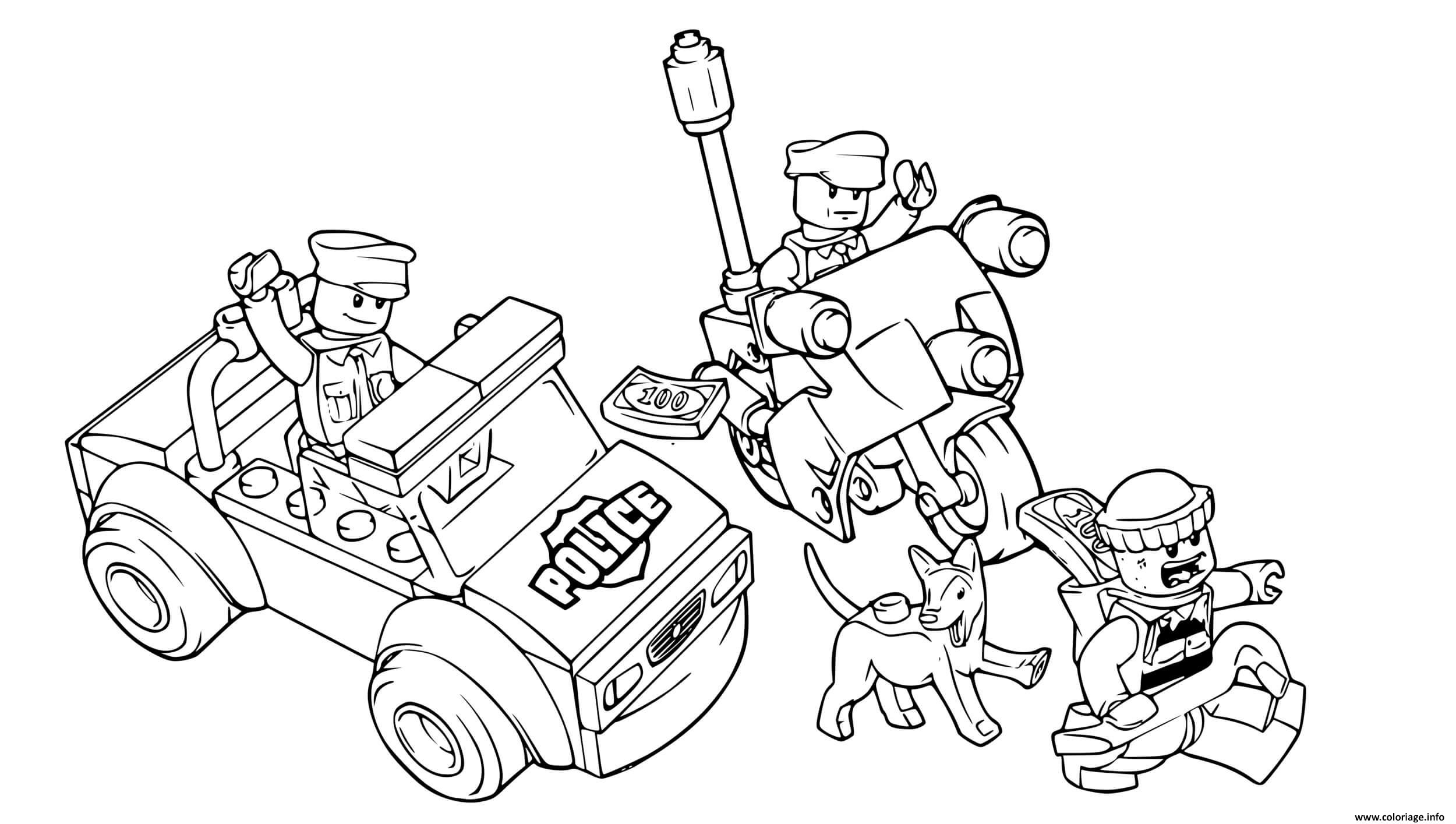 Dessin Police Lego Moto Voiture 4x4 Chien Policier Coloriage Gratuit à Imprimer