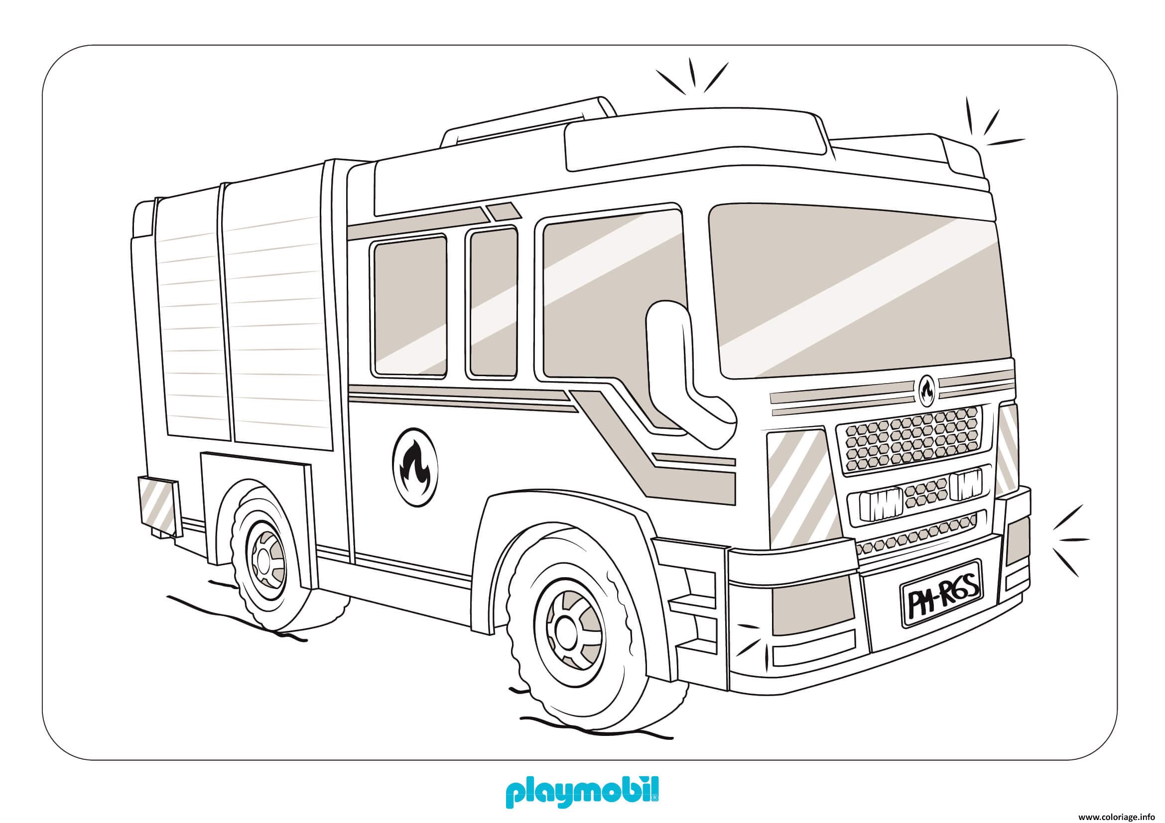 Dessin camion de pompier de Playmobil PMR6S Coloriage Gratuit à Imprimer