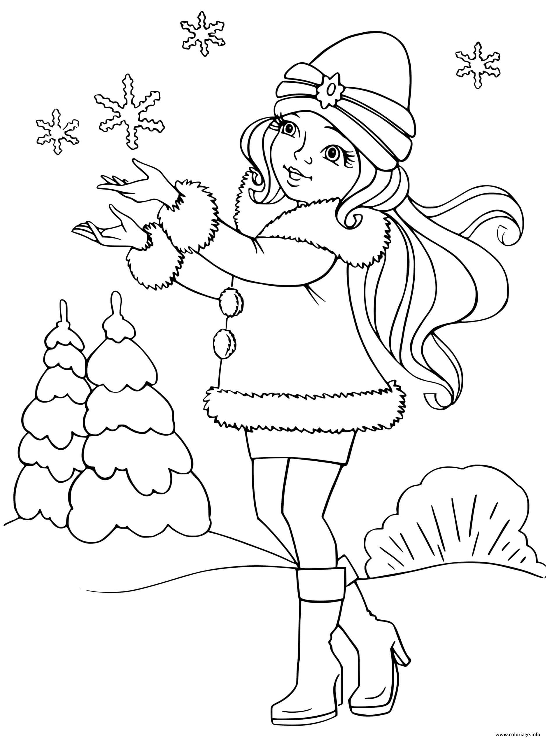 Dessin Fille en habits dhiver Coloriage Gratuit à Imprimer