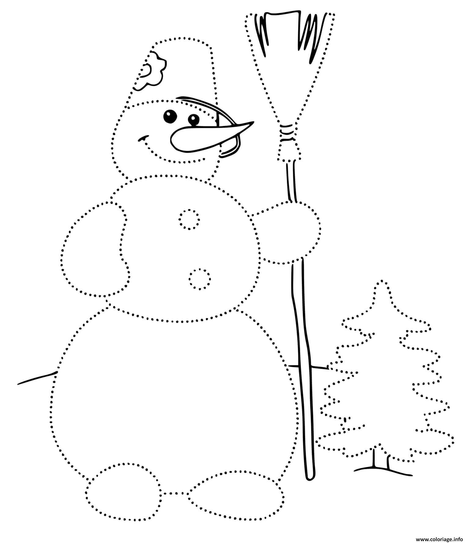 Dessin Encerclez le contour puis colorez le bonhomme de neige Coloriage Gratuit à Imprimer