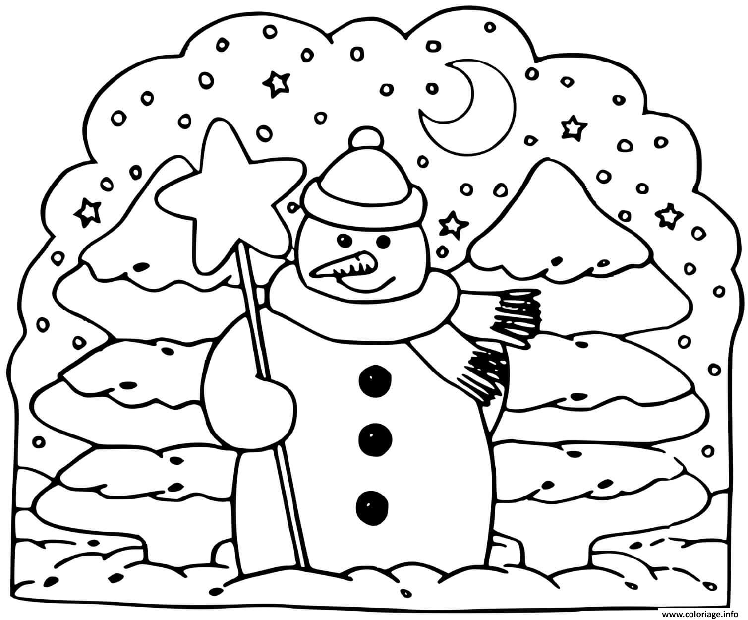 Dessin bonhomme de neige sapin hiver Coloriage Gratuit à Imprimer