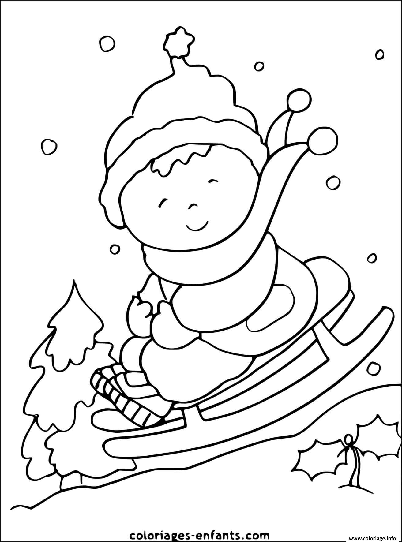 Dessin glisser et samuser durant lhiver Coloriage Gratuit à Imprimer