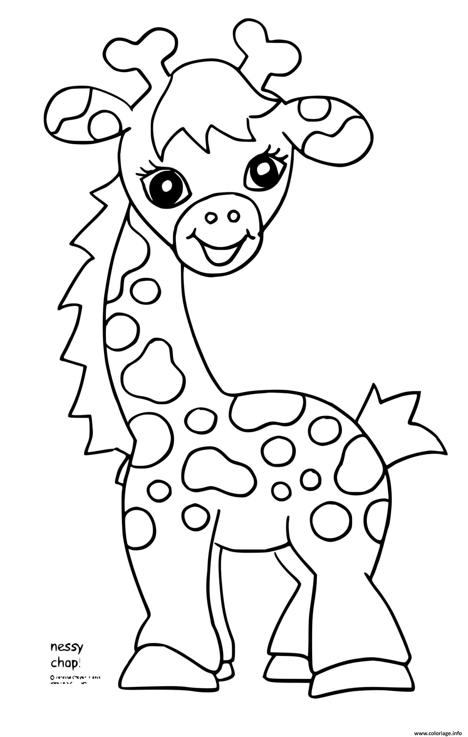 Coloriage Girafe Souriante Avec De Jolie Yeux Dessin à Imprimer
