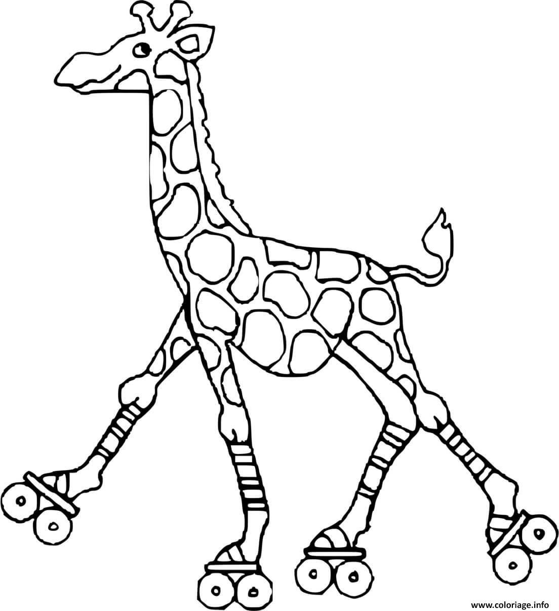 Dessin girafe avec des patins a roulettes Coloriage Gratuit à Imprimer