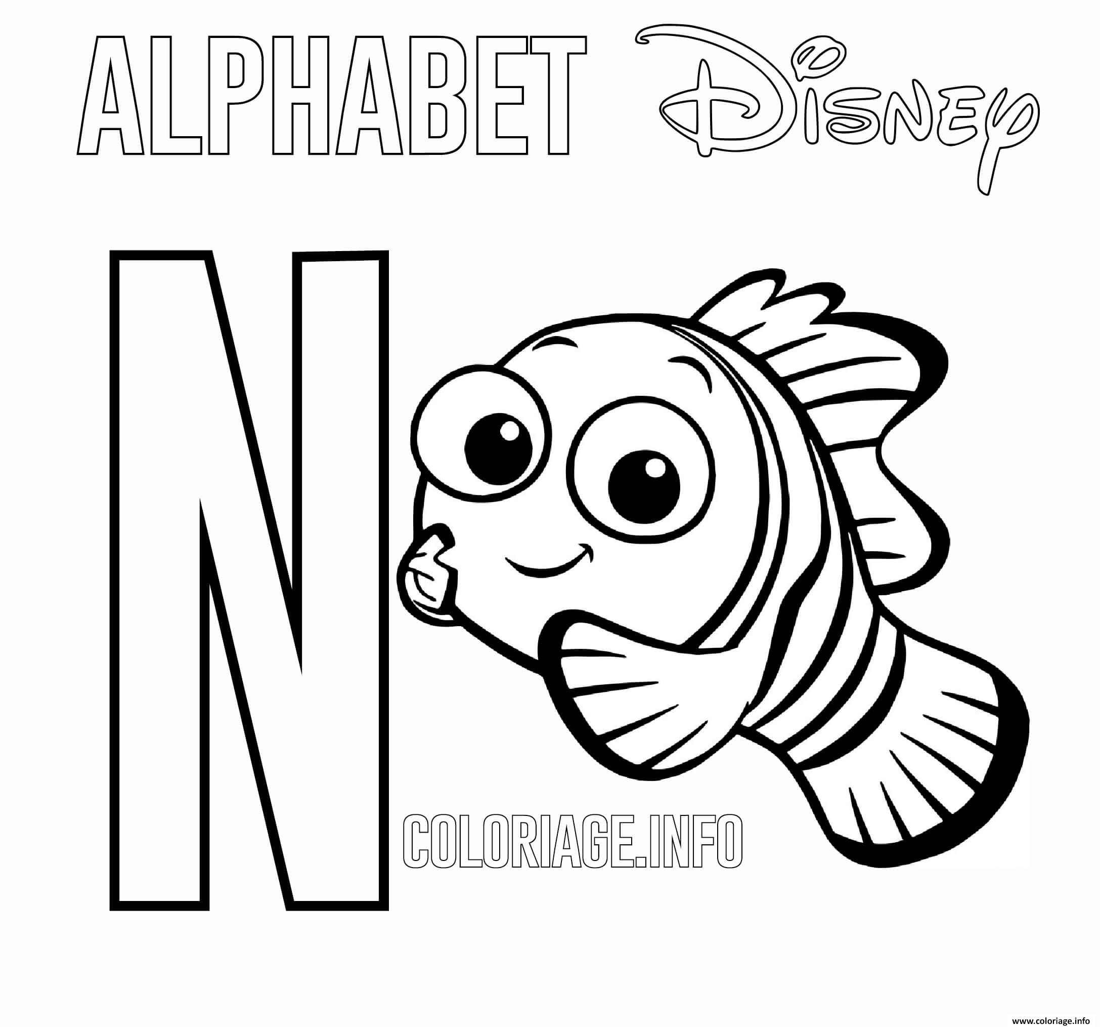 Dessin Lettre N pour Nemo Disney Coloriage Gratuit à Imprimer