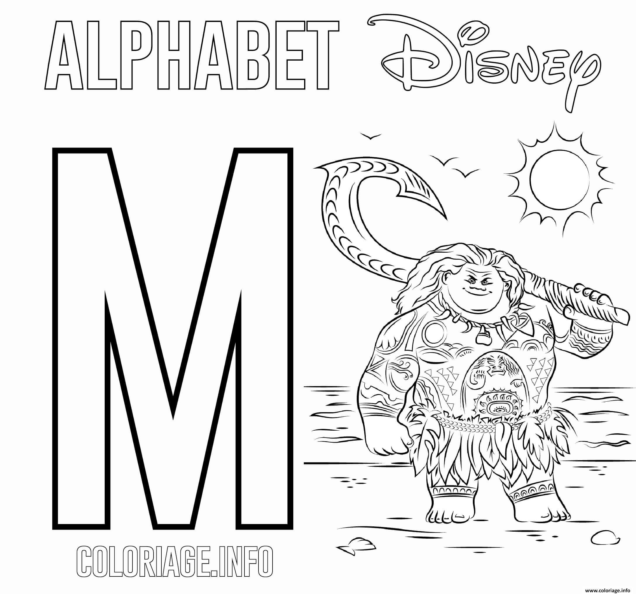 Dessin Lettre M pour Maui de Moana Disney Coloriage Gratuit à Imprimer