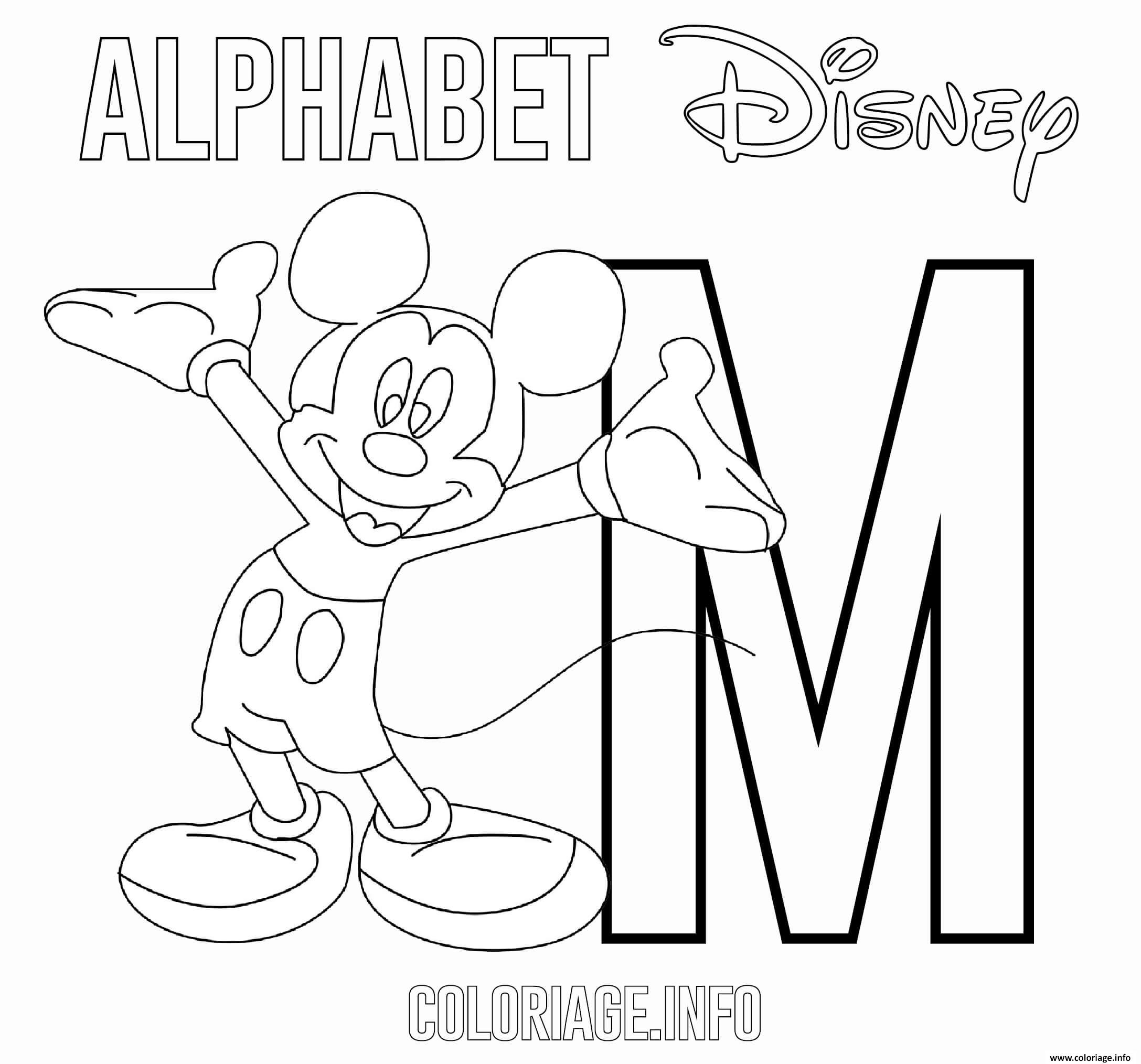 Dessin Lettre M pour Mickey Mouse Disney Coloriage Gratuit à Imprimer