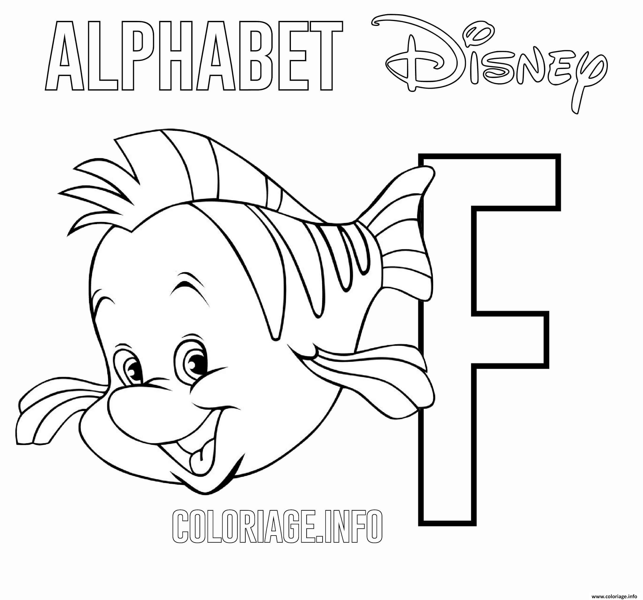 Dessin Lettre F pour Flounder Coloriage Gratuit à Imprimer