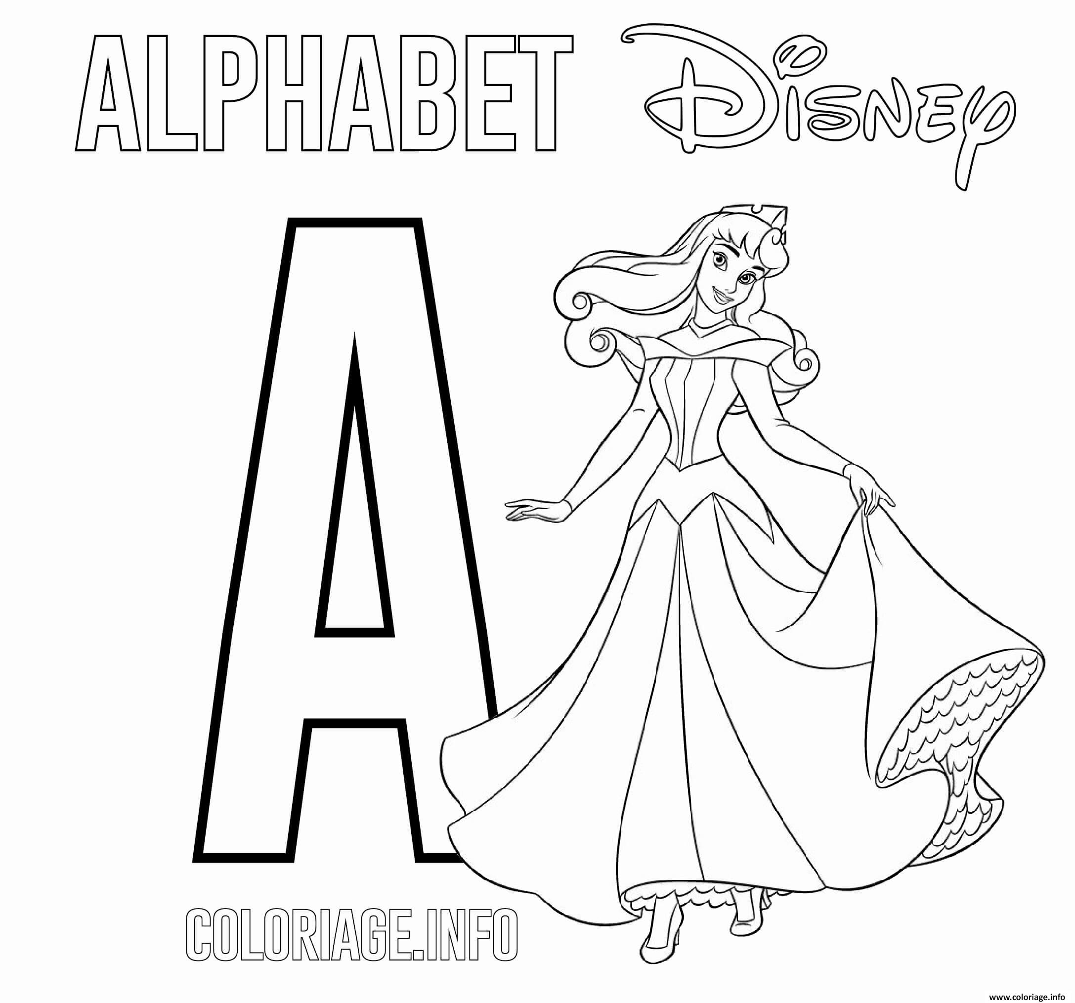Dessin Lettre A pour Aurora Disney Princess Coloriage Gratuit à Imprimer