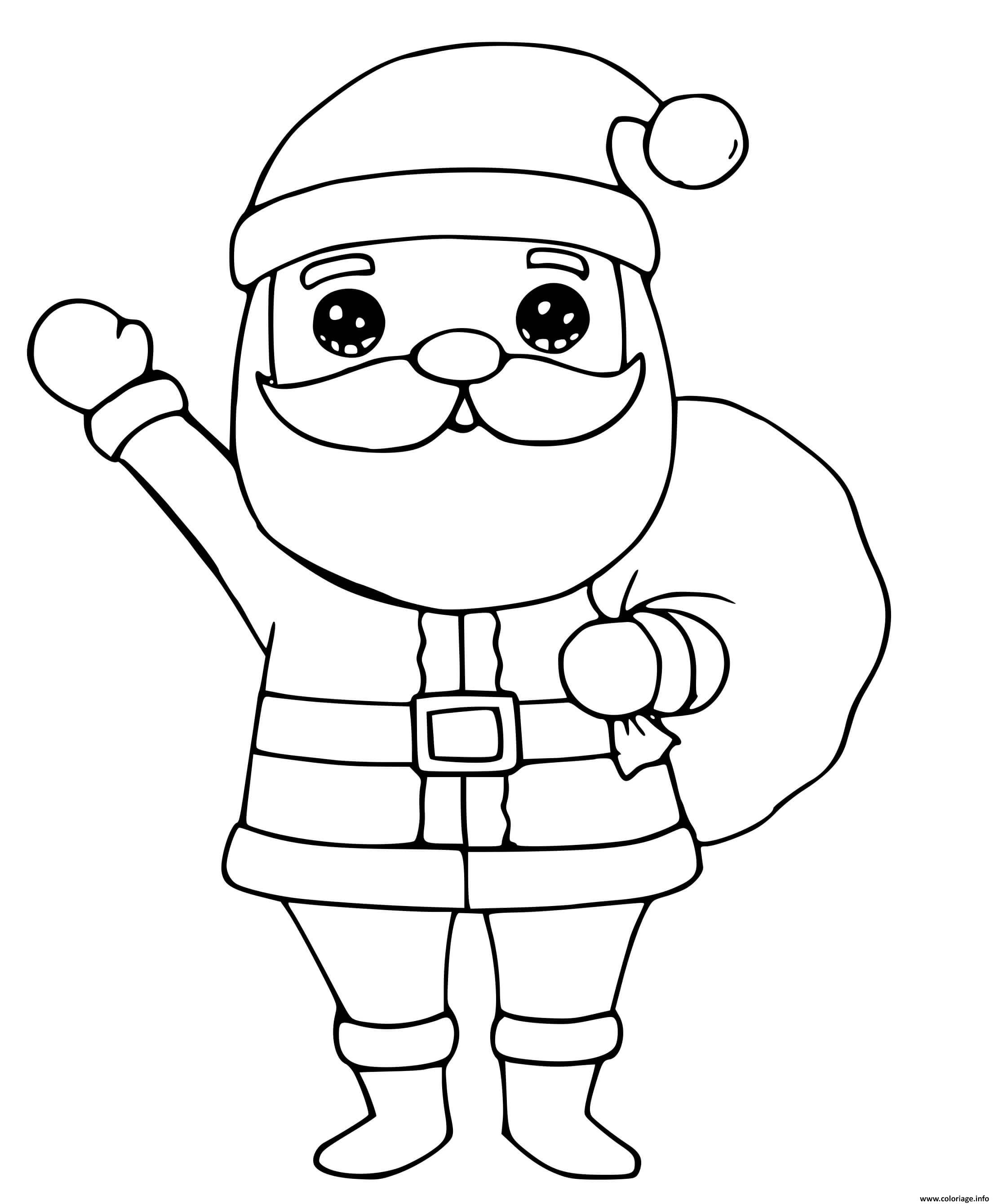 Coloriage pere noel maternelle mignon fait un salut  JeColorie.com