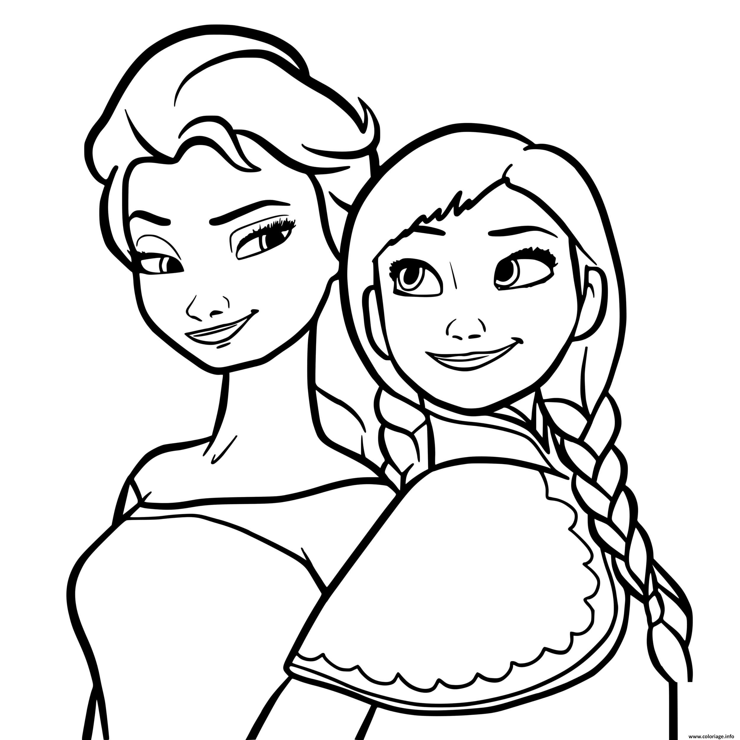 Dessin les princesses du royaume Elsa et Anna Coloriage Gratuit à Imprimer