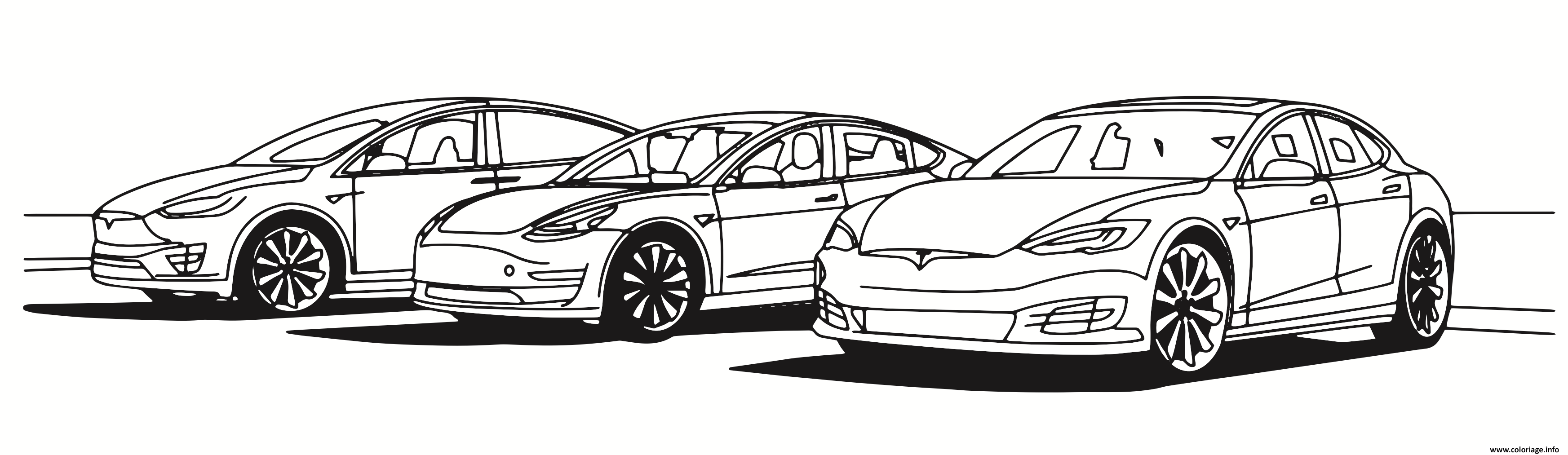 Dessin les trois vehicules Tesla Coloriage Gratuit à Imprimer