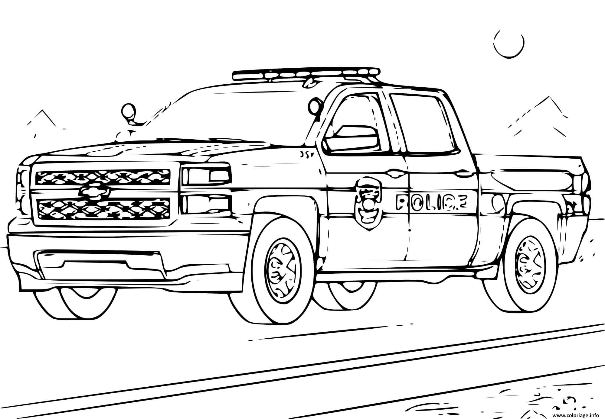 Coloriage voiture 4x4 Police  JeColorie.com