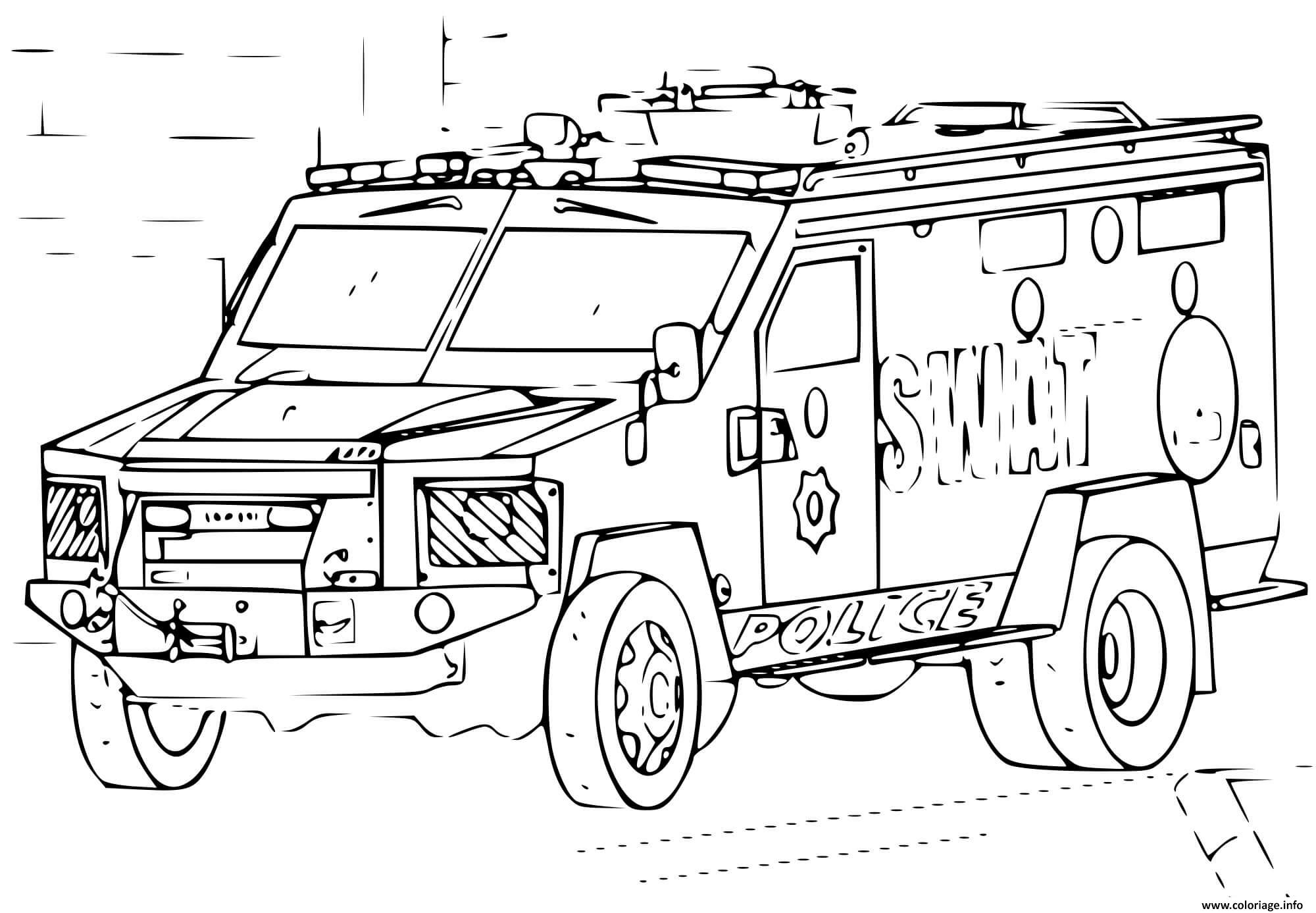 Coloriage voiture SWAT 4x4 Police  JeColorie.com