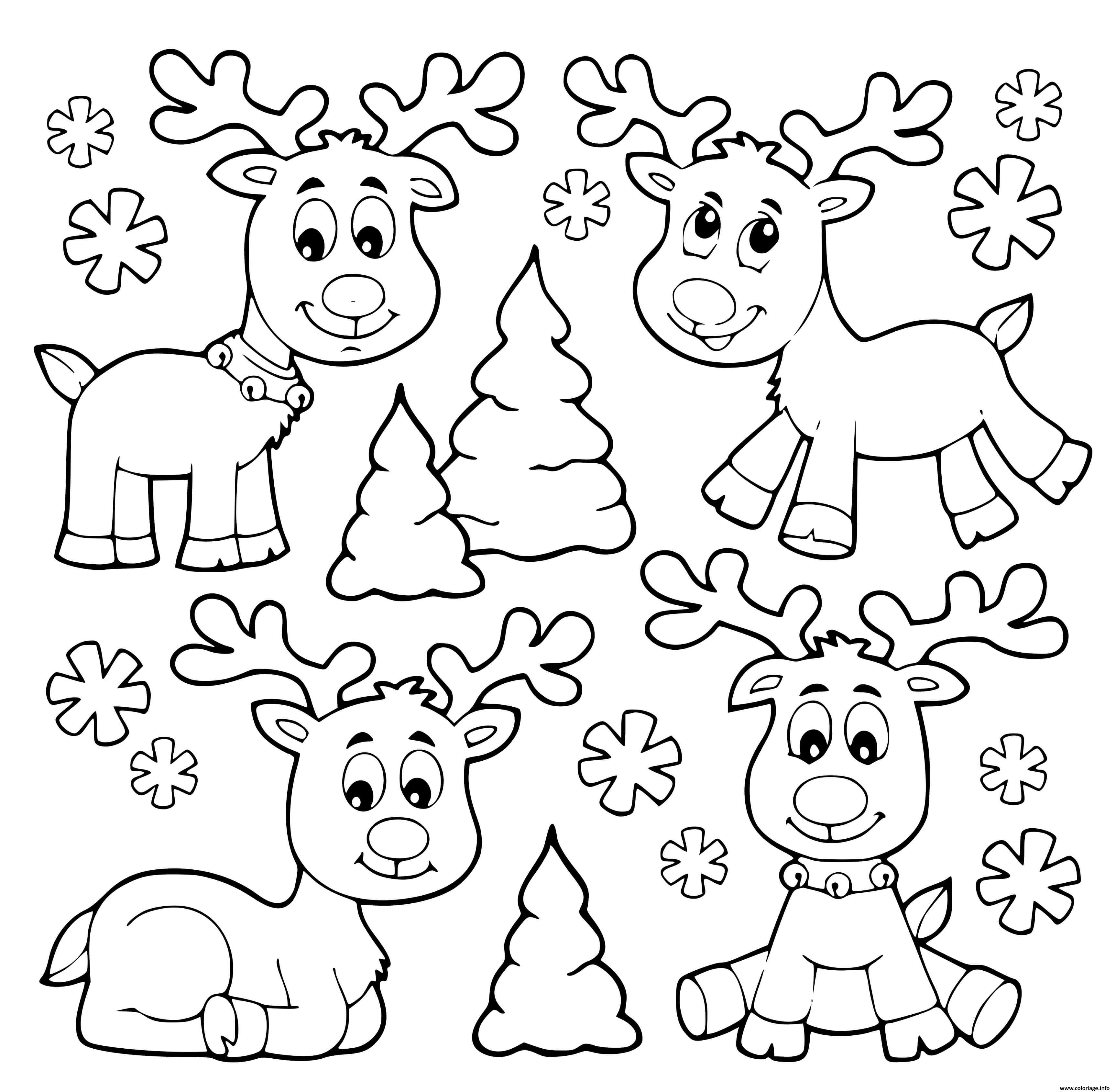 Dessin adorable renne de noel Coloriage Gratuit à Imprimer