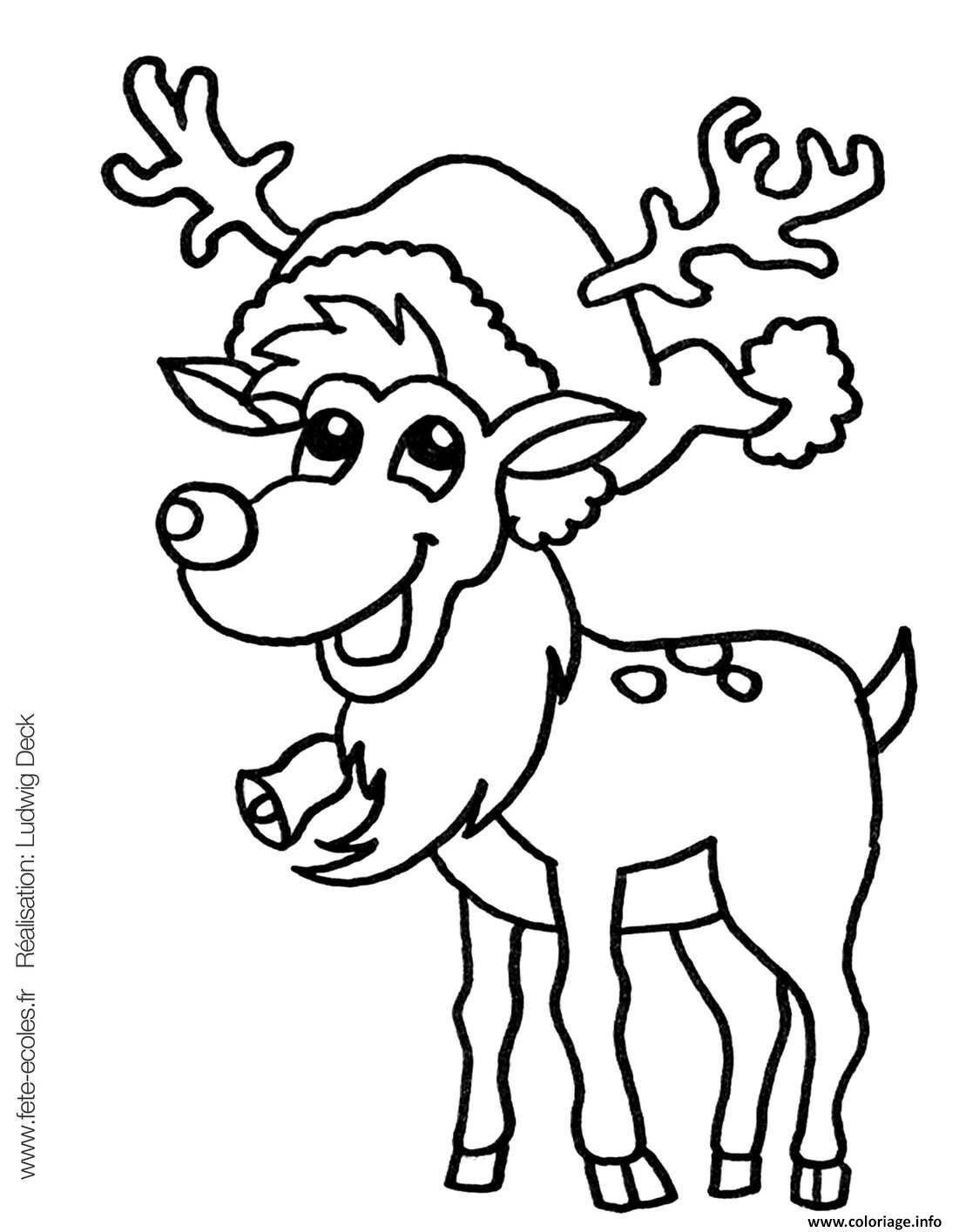 Dessin renne de noel joyeux et decembre Coloriage Gratuit à Imprimer