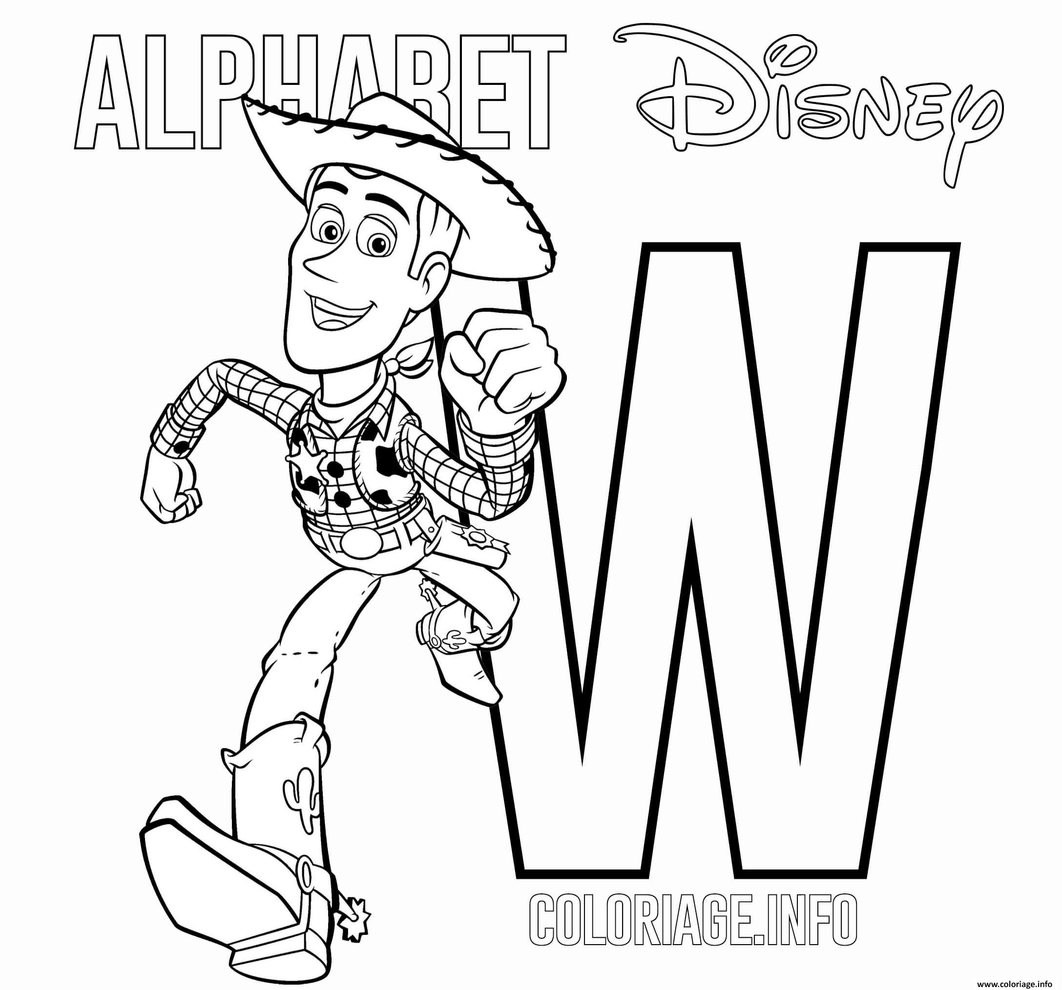 Coloriage Lettre W Woody Alphabet Disney Dessin Alphabet Disney A Imprimer