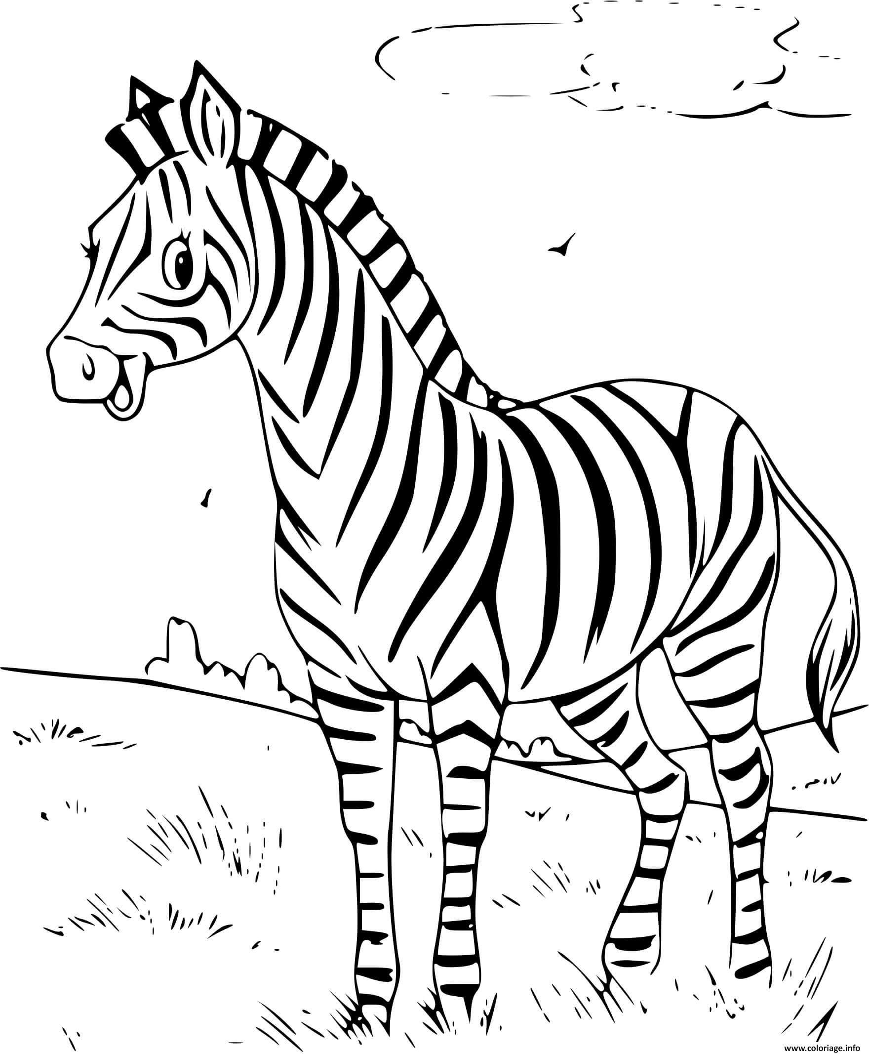 Dessin zebre souriant avec des bandes de rayures noires et blanches Coloriage Gratuit à Imprimer