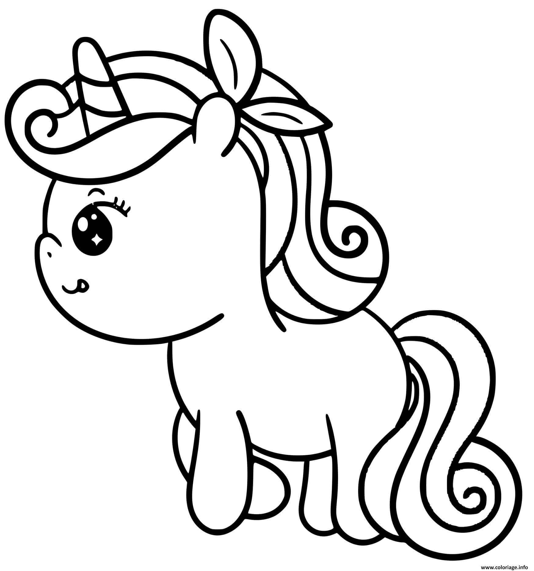 Coloriage licorne kawaii etoiles et coeur - JeColorie.com