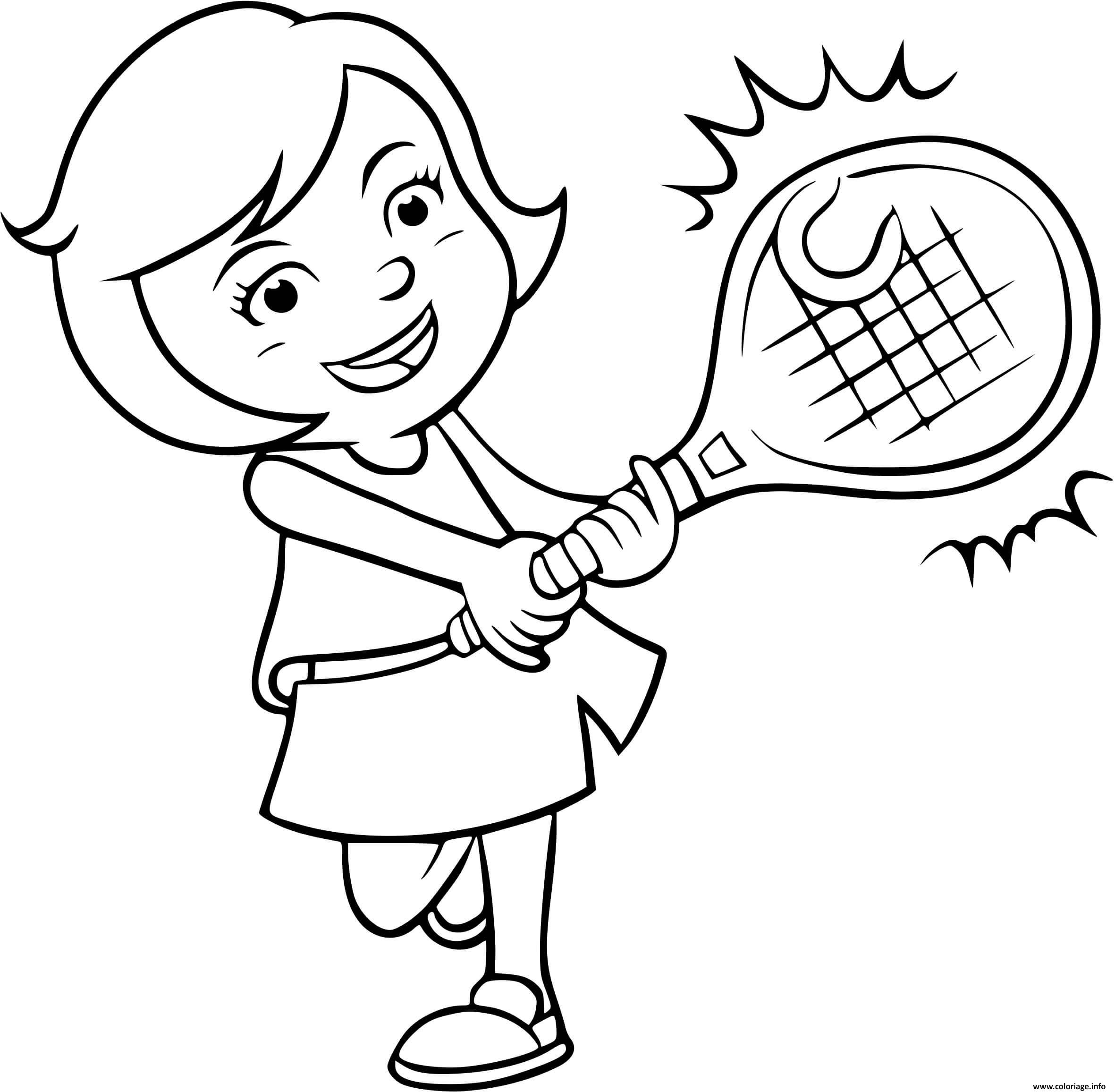 Dessin une fille joue au tennis Coloriage Gratuit à Imprimer