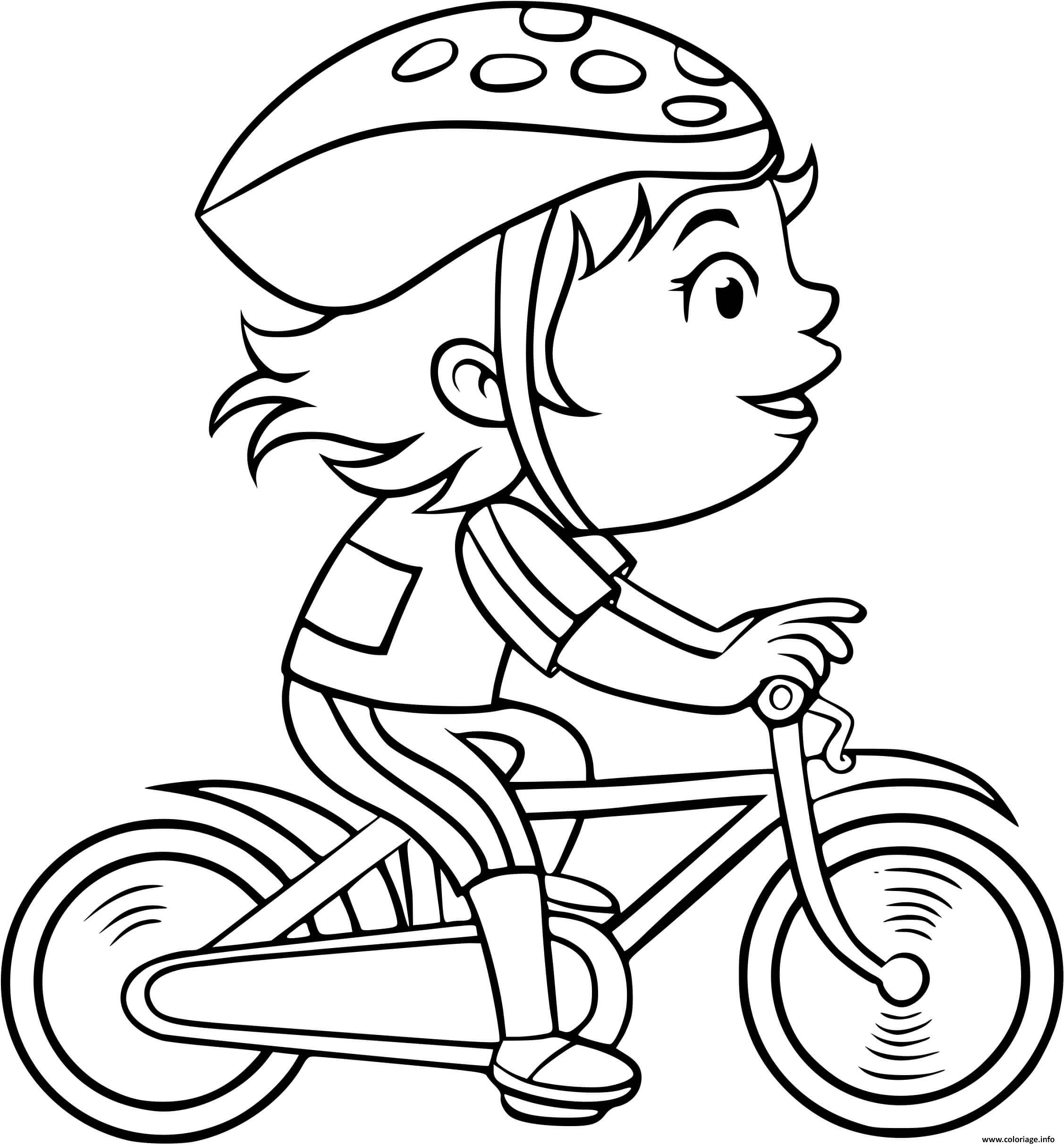 Coloriage une fille pedale a pleine vitesse sur son velo  JeColorie.com