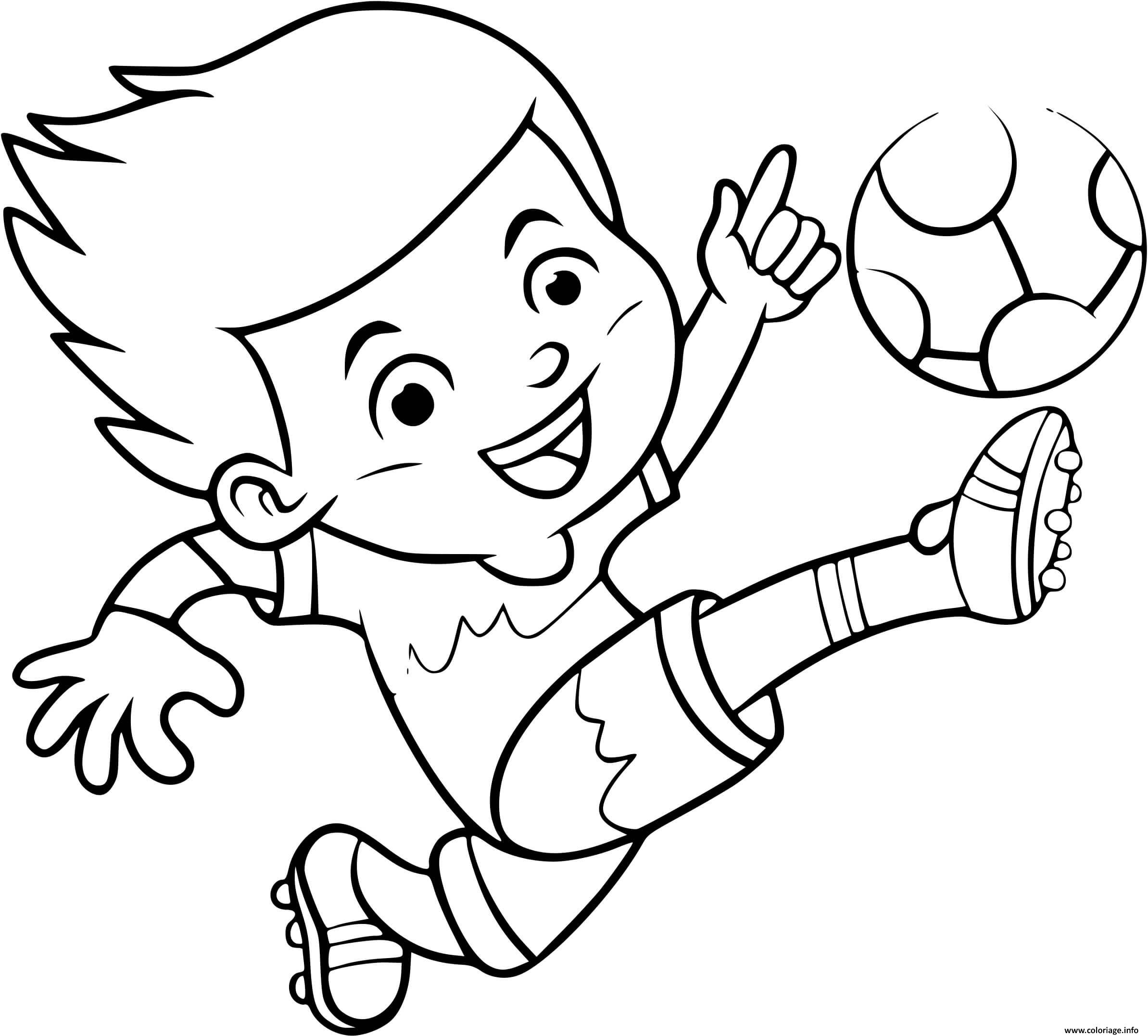 Dessin un enfant joue au foot pour devenir joueur professionnel Coloriage Gratuit à Imprimer