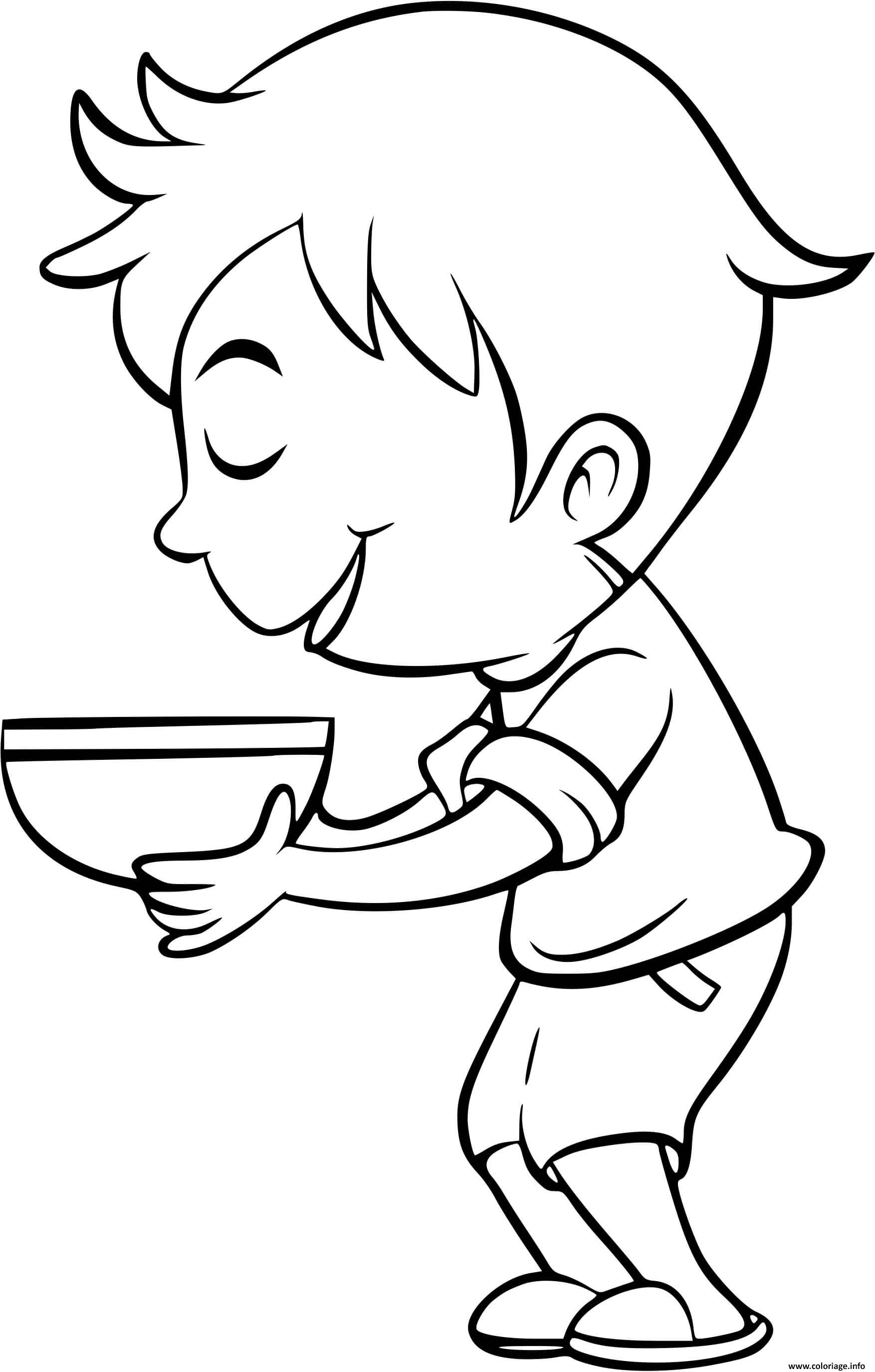 Dessin un garcon mange une soupe au brocoli Coloriage Gratuit à Imprimer