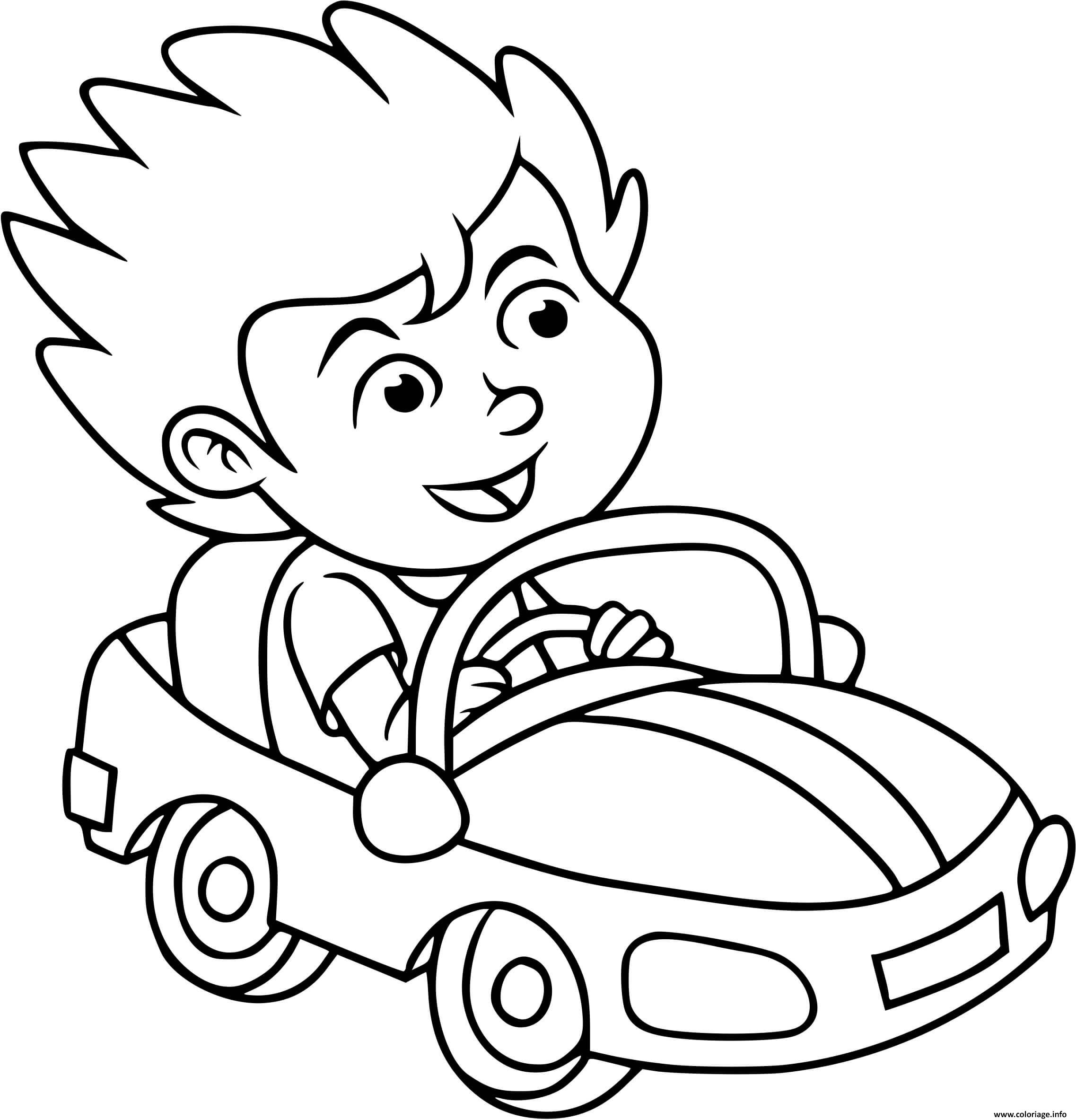 Dessin un enfant conduit une voiture Coloriage Gratuit à Imprimer