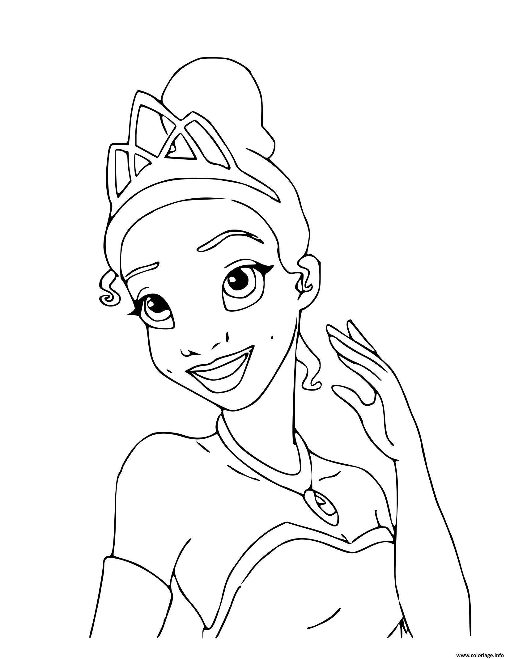 Dessin Tiana premiere princesse Disney afro americaine dans le film La Princesse et la Grenouille Coloriage Gratuit à Imprimer